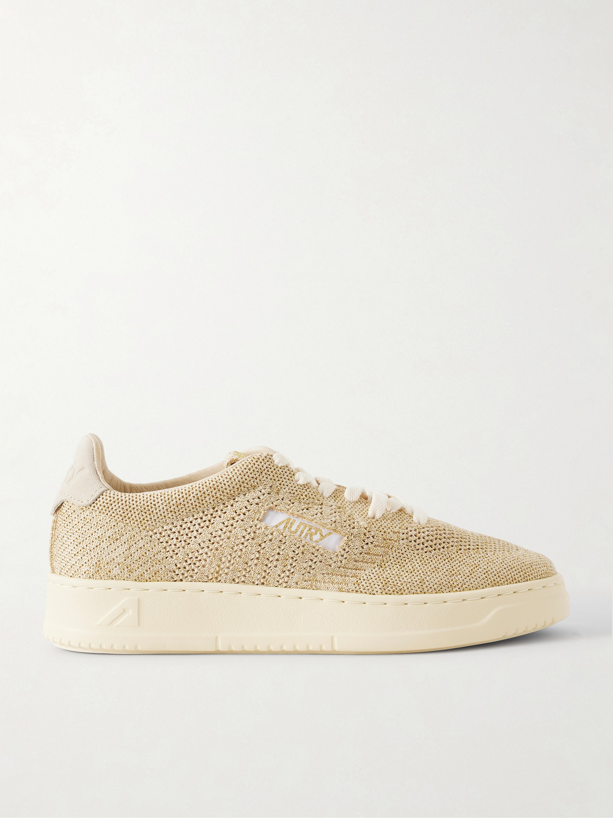 Autry Easyknit Suede-trimmed Metallic Knitted Sneakers In Nude