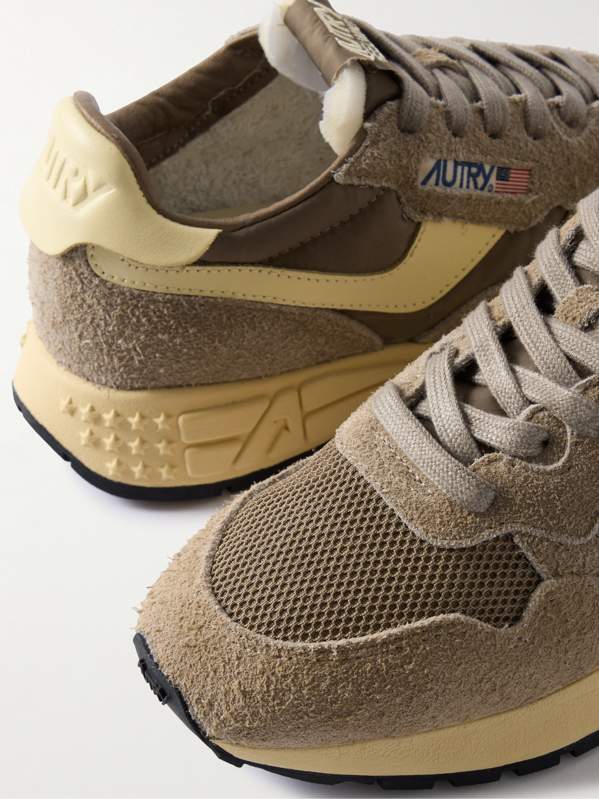 Autry Reelwind Low leather-trimmed suede, mesh and shell sneakers