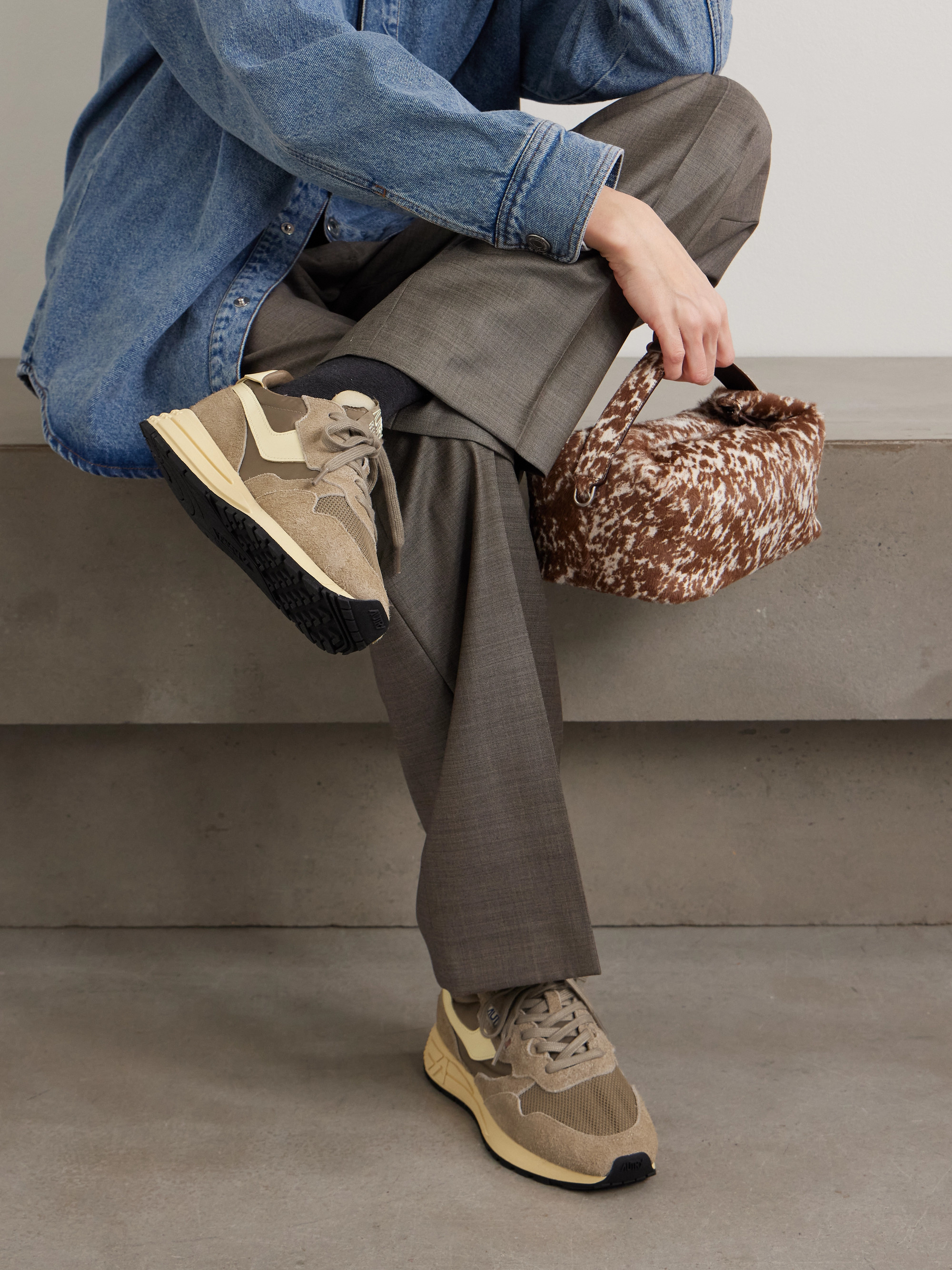 Autry Reelwind Low leather-trimmed suede, mesh and shell sneakers