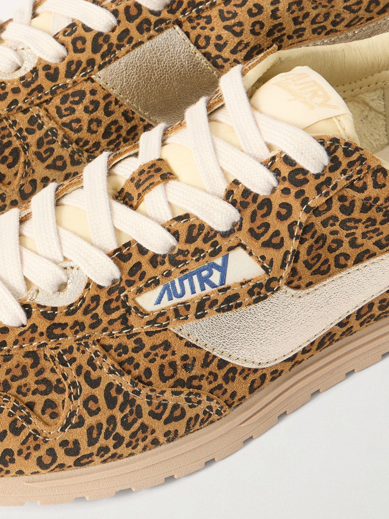 Autry Brushed Suede And Leather Sneakers With Jacquard Logo In Multi