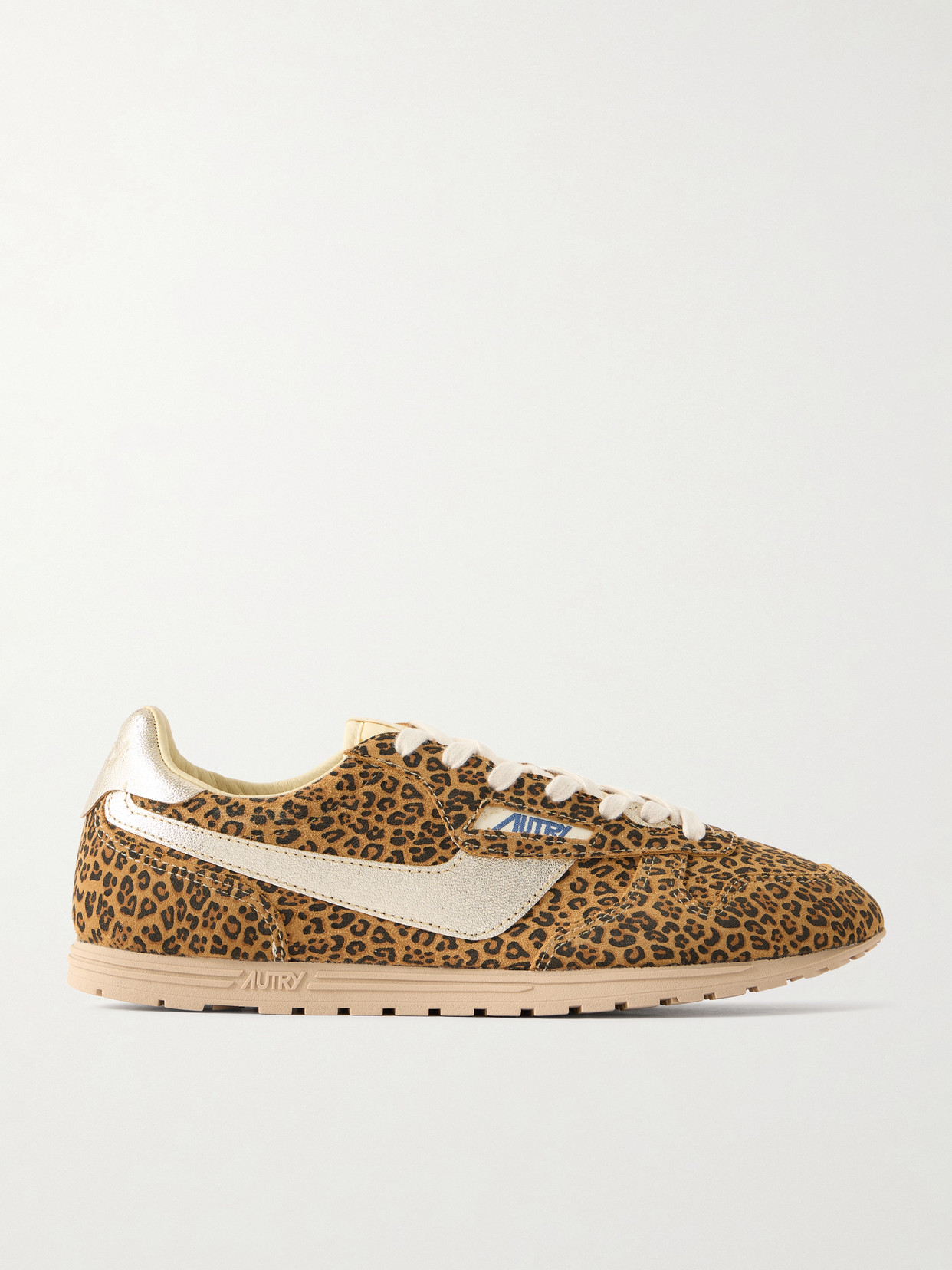 Autry Brushed Suede And Leather Sneakers With Jacquard Logo In Multi