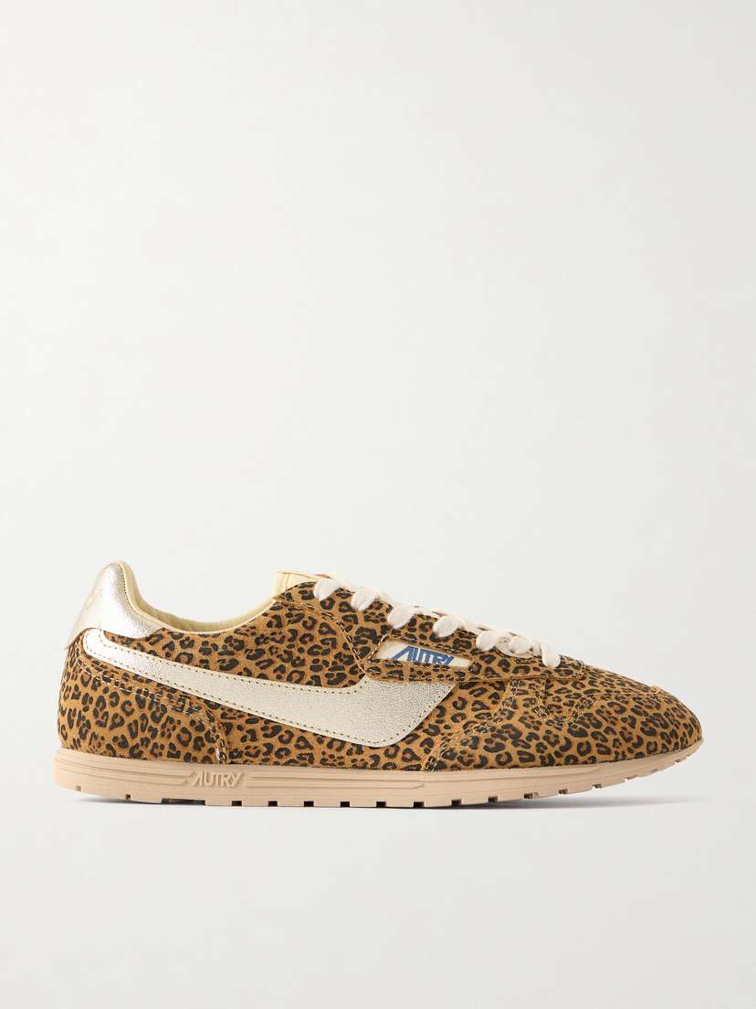 Autry Windspin Leopard-print Knit And Suede Sneakers
