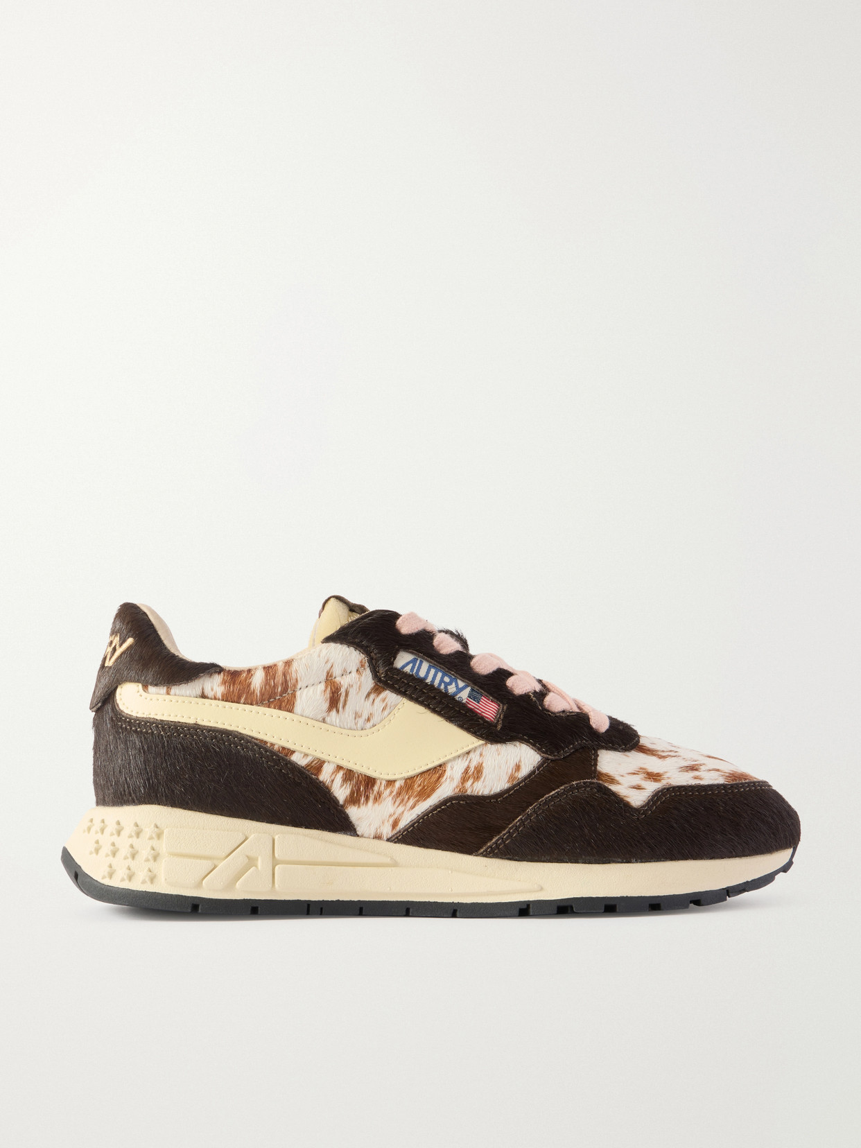 Autry Reelwind Low Leather-trimmed Printed Calf Hair Sneakers In Brown