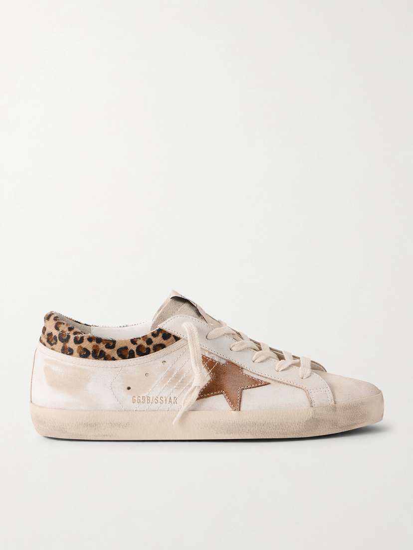 Golden Goose Super Star Calf Hair And Suede-trimmed Distressed Leather Sneakers
