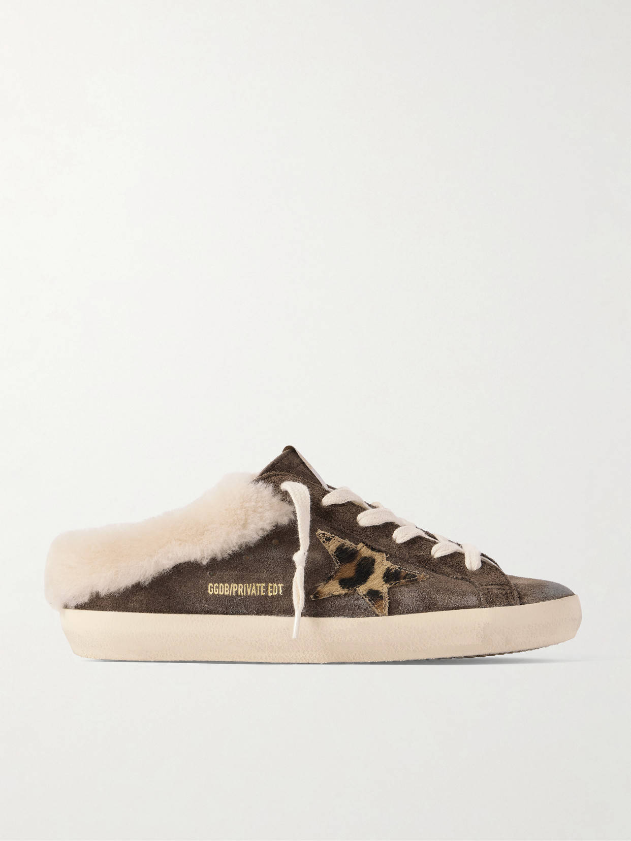 Golden Goose Super-star Sabot Shearling-lined Calf Hair-trimmed Distressed Suede Slip-on Sneakers In Brown