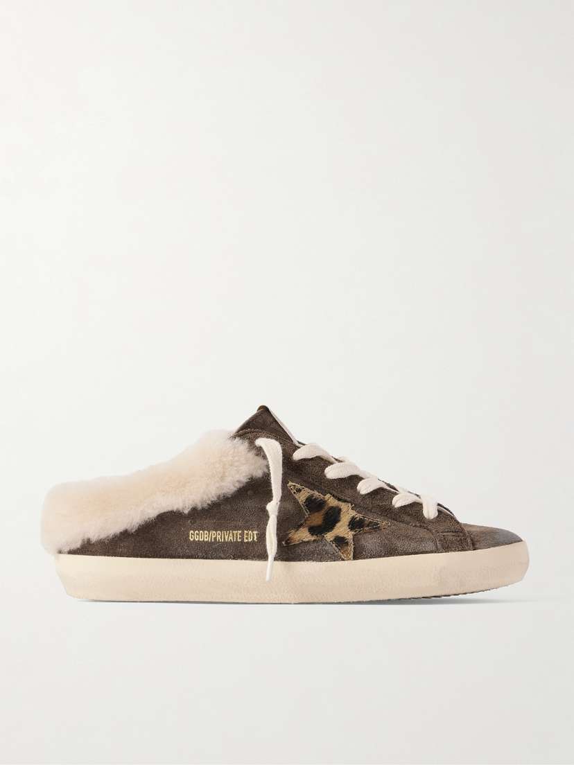 Golden Goose Super-star Sabot Shearling-lined Calf Hair-trimmed Distressed Suede Slip-on Sneakers