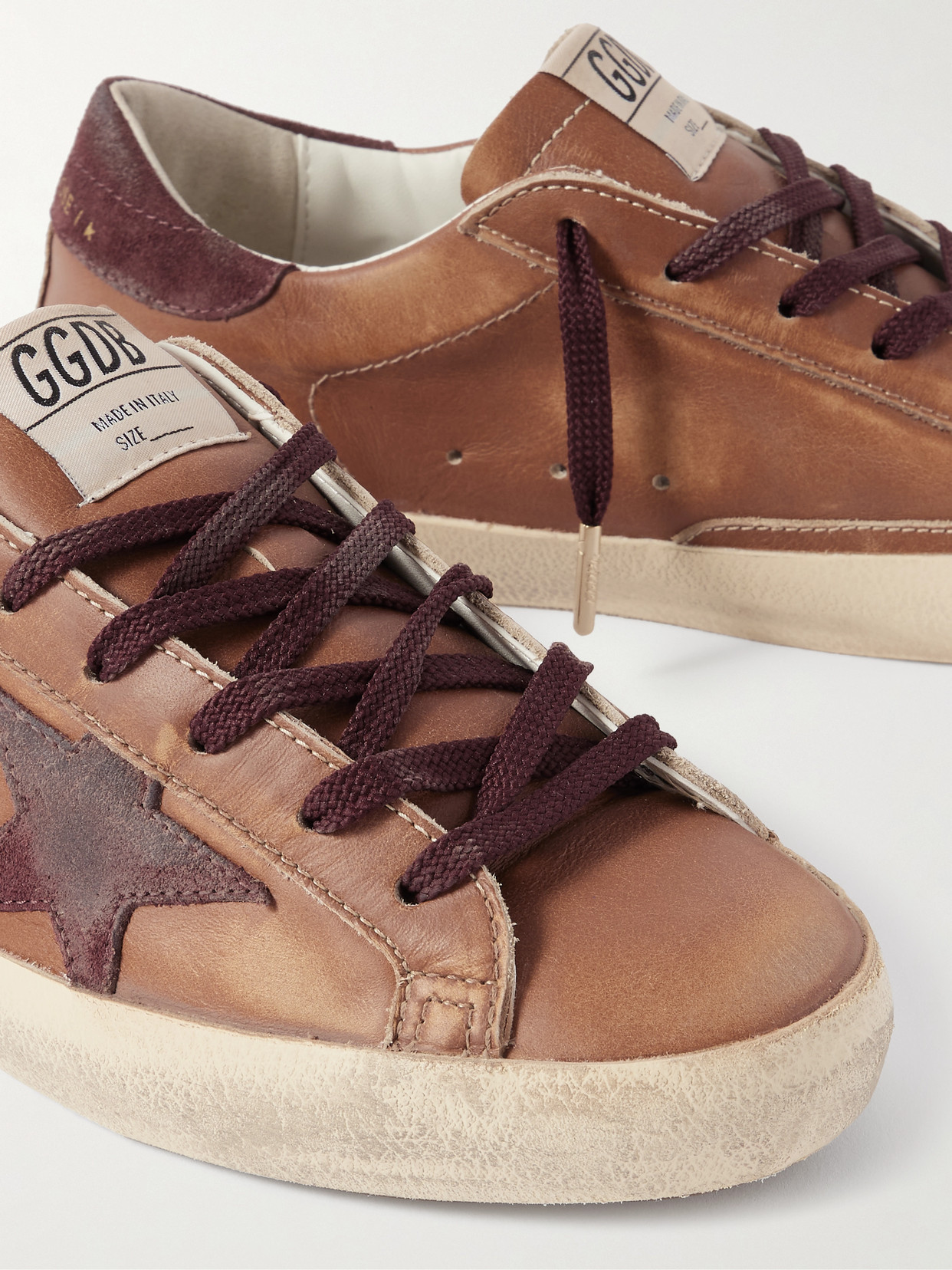 Golden Goose Super-star Distressed Suede-trimmed Leather Sneakers In Brown