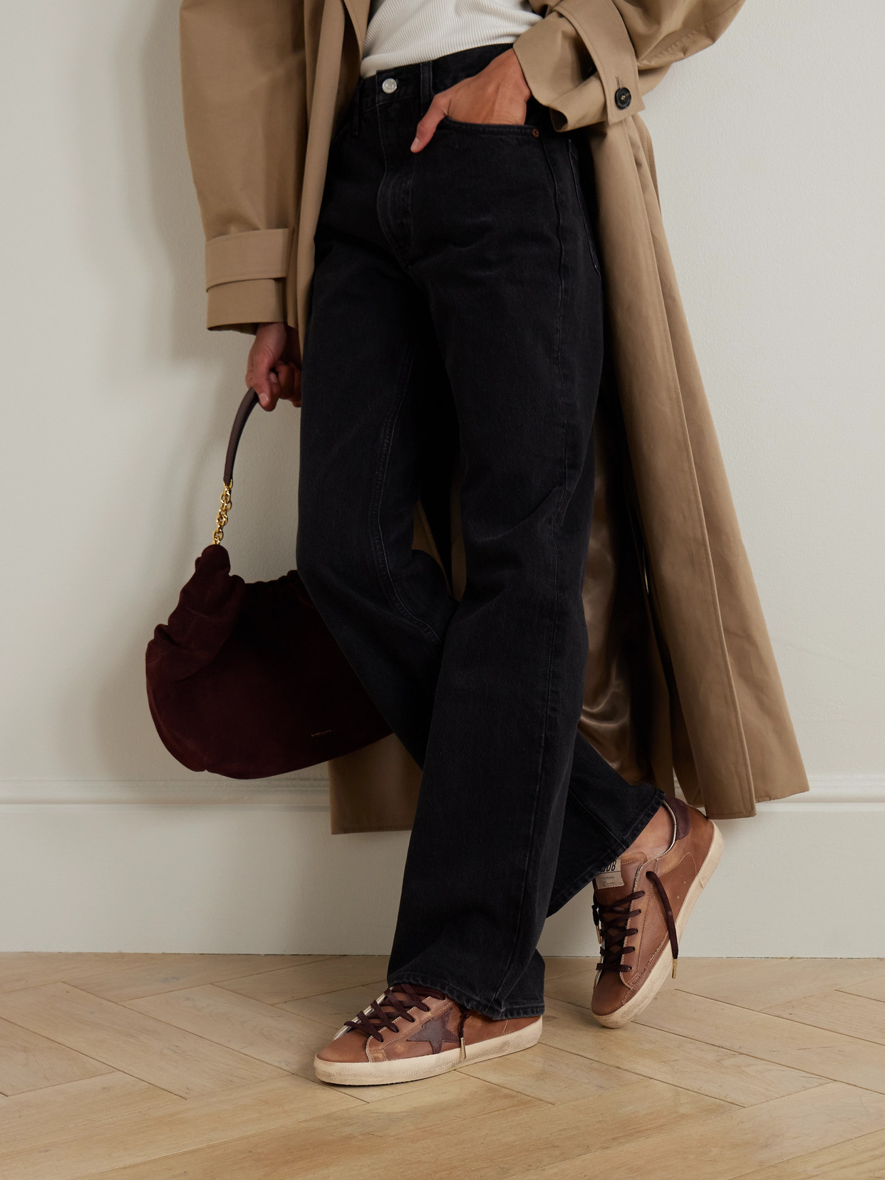 Golden Goose Super-star Distressed Suede-trimmed Leather Sneakers In Brown