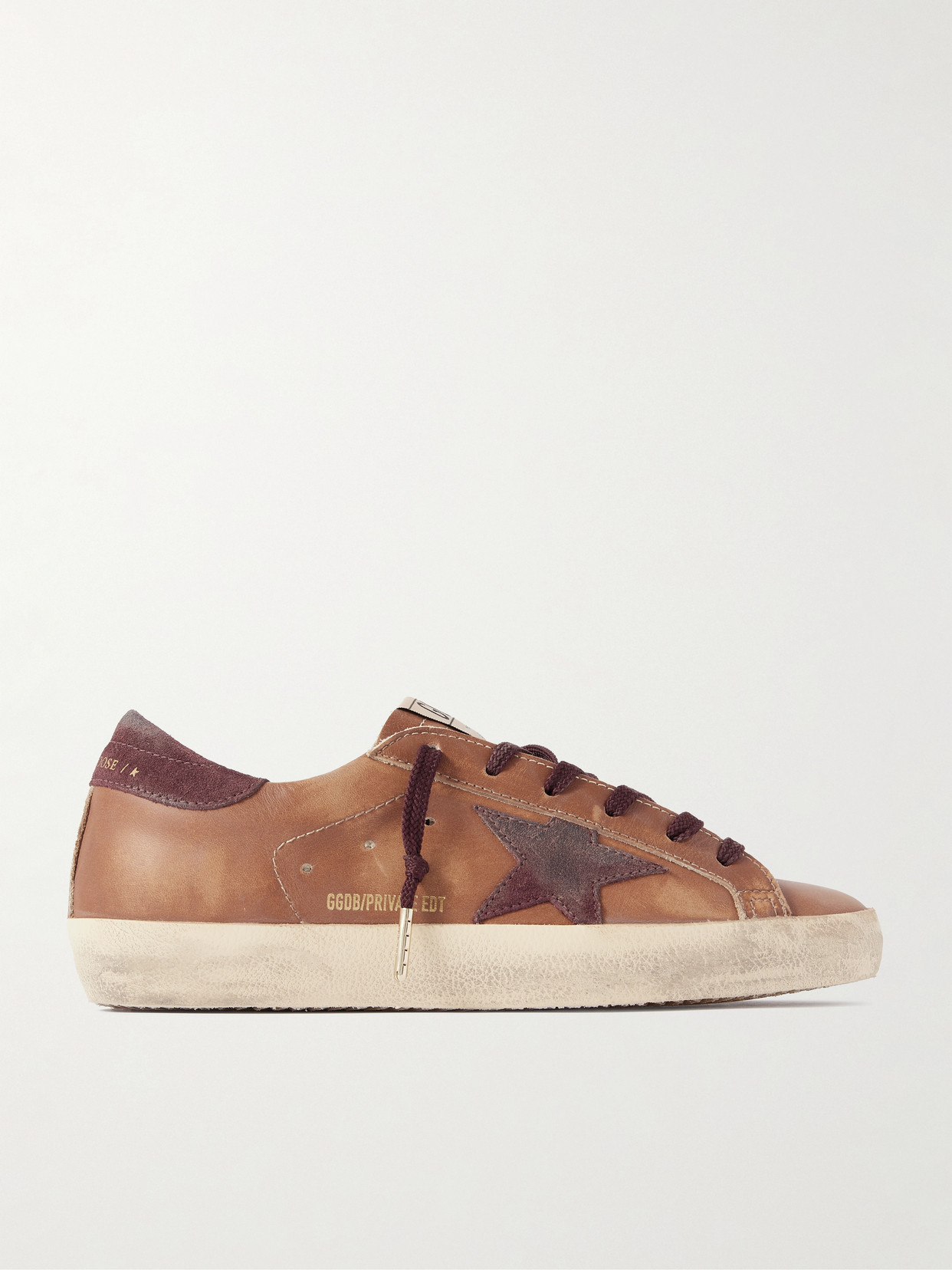 Golden Goose Super-star Distressed Suede-trimmed Leather Sneakers In Brown