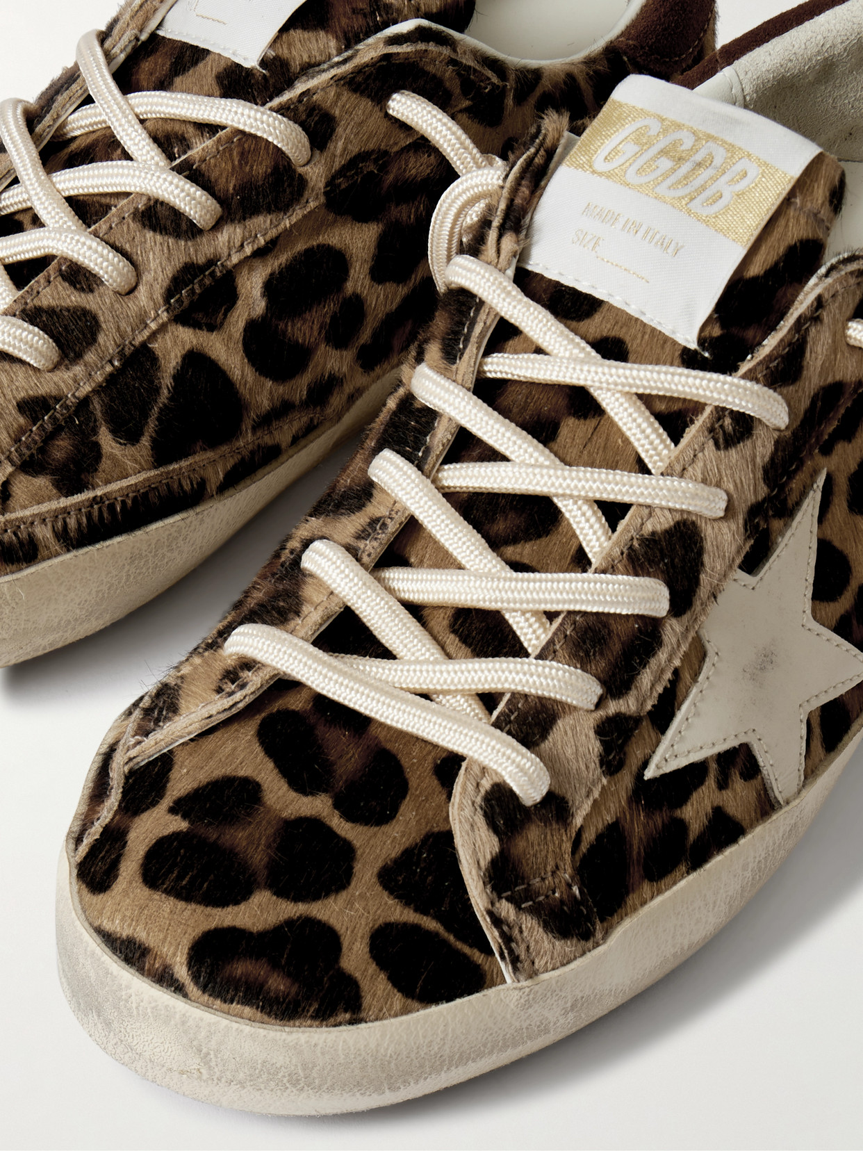 Golden Goose Super-star Distressed Leather And Suede-trimmed Leopard-print Calf Hair Sneakers In Multi
