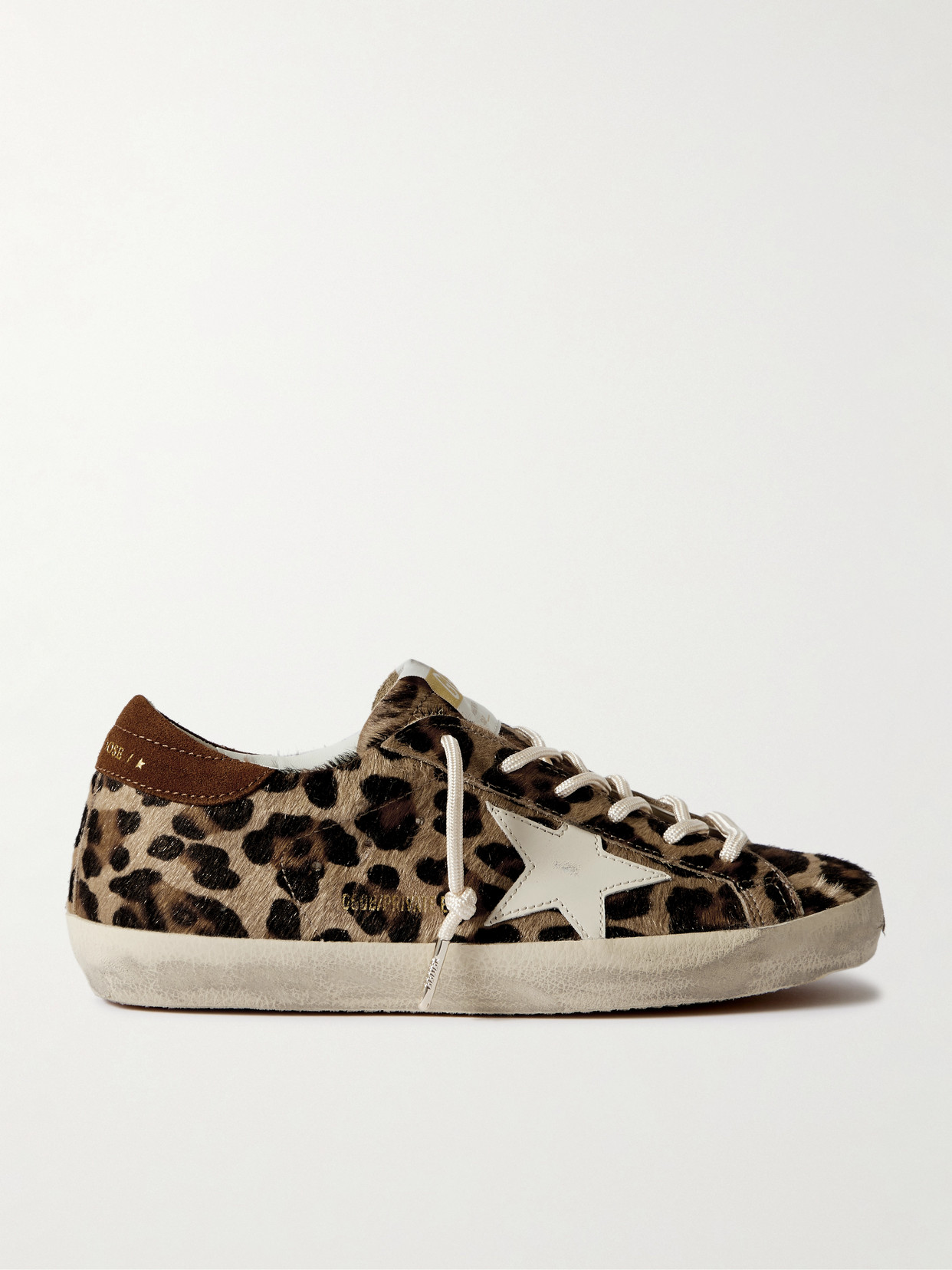 Golden Goose Super-star Distressed Leather And Suede-trimmed Leopard-print Calf Hair Sneakers In Multi