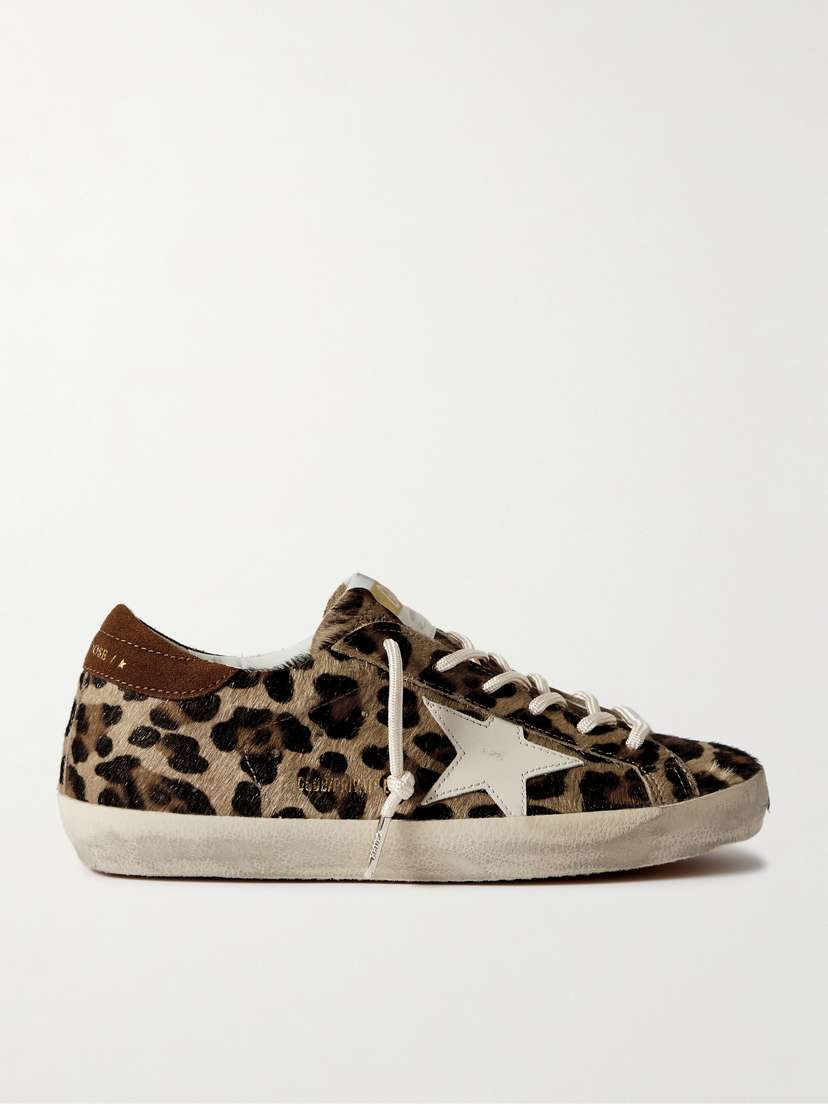 Golden Goose Super-star Distressed Leather And Suede-trimmed Leopard-print Calf Hair Sneakers
