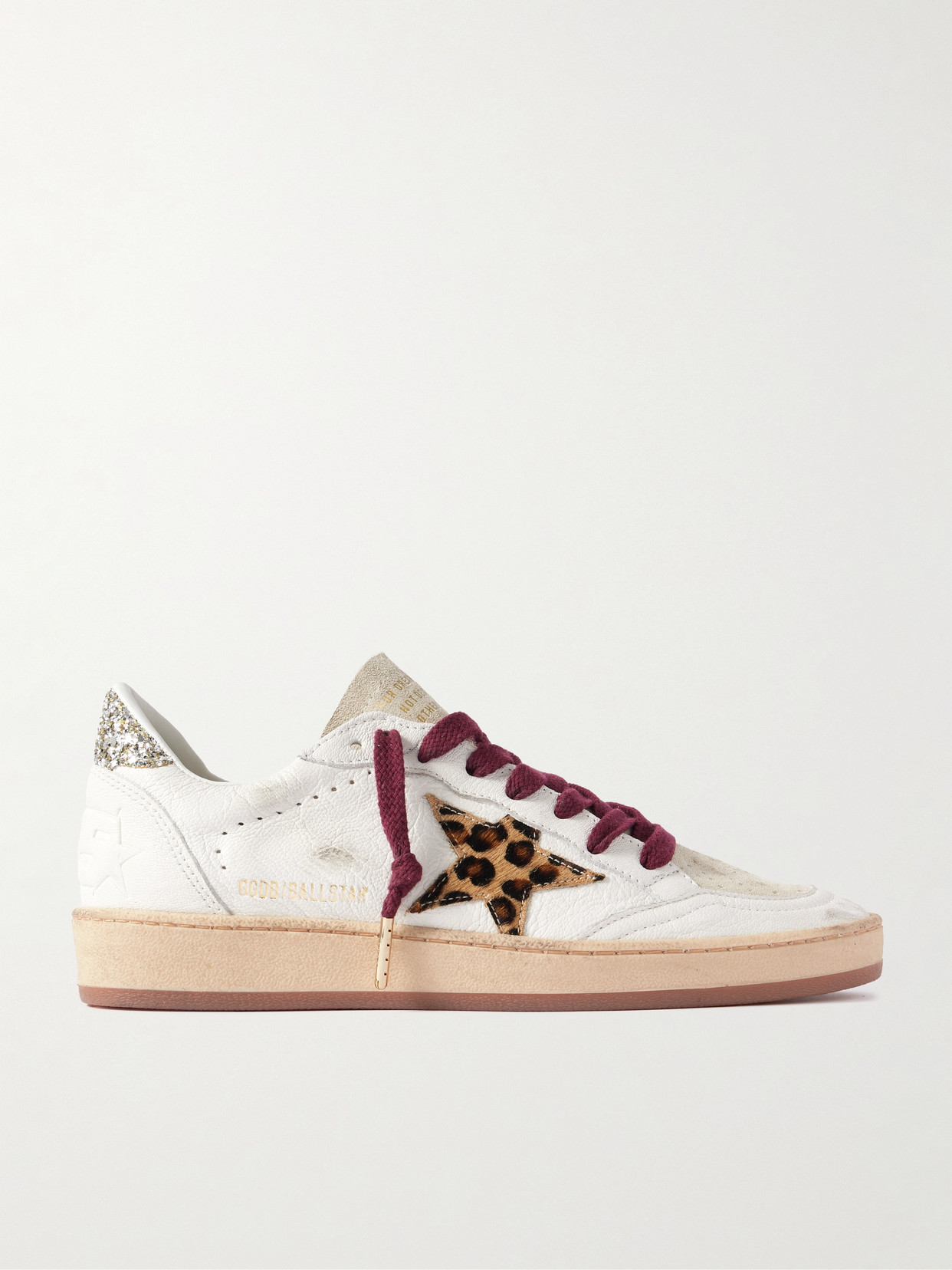 Golden Goose Ball Star Distressed Glittered Calf Hair And Suede-trimmed Leather Sneakers In White