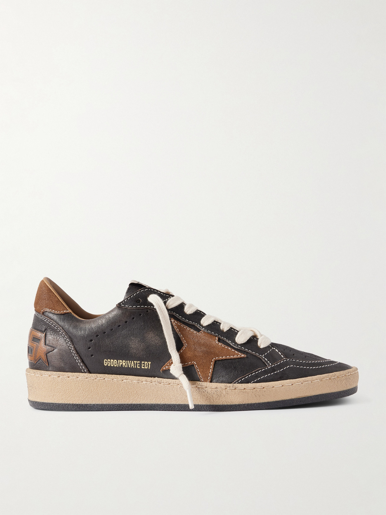 Golden Goose Ball Star Distressed Suede-trimmed Leather Sneakers In Multi