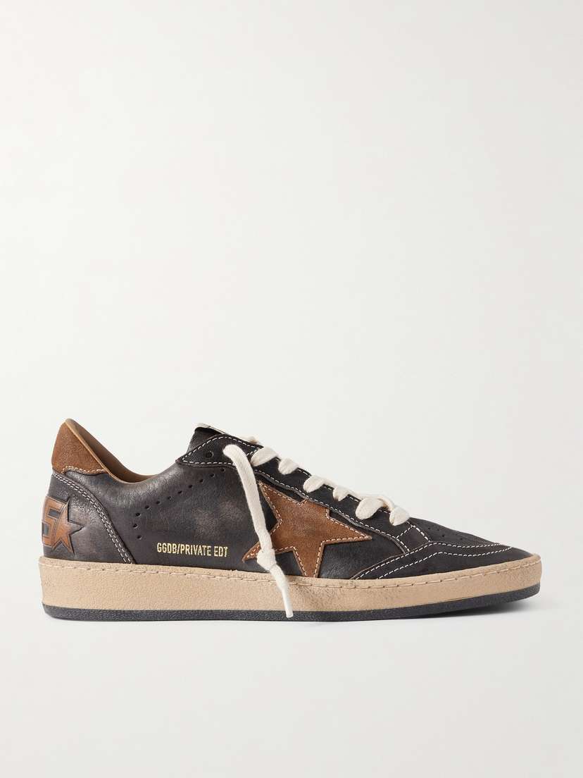 Golden Goose Ball Star Distressed Suede-trimmed Leather Sneakers