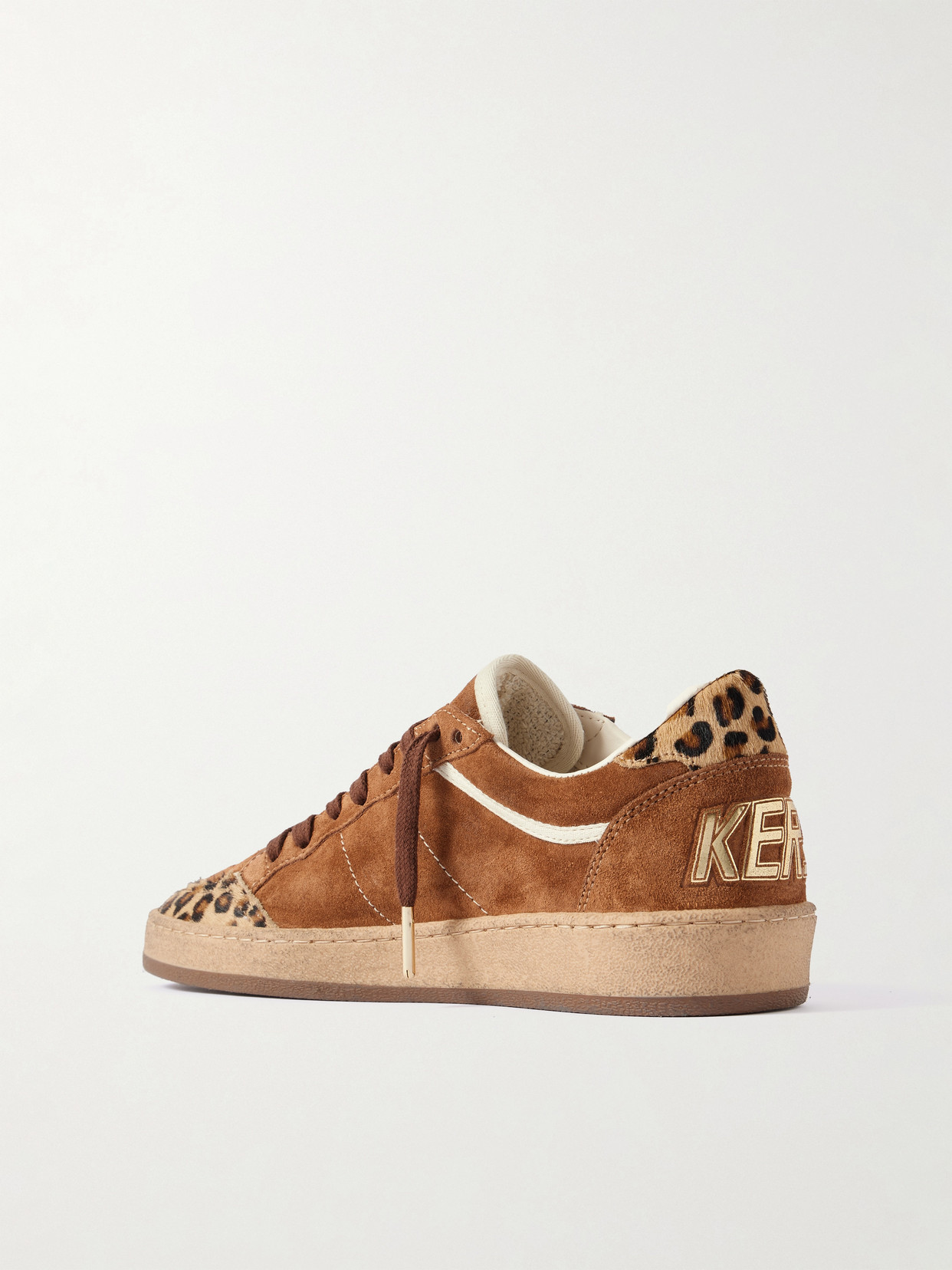Golden Goose Sneaker Ballstar Low Top With Star Patch With Glitter And Animalier Print In Brown Suede For Women