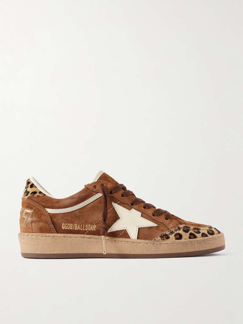 Golden Goose Ball Star Distressed Leather And Calf Hair-trimmed Suede Sneakers
