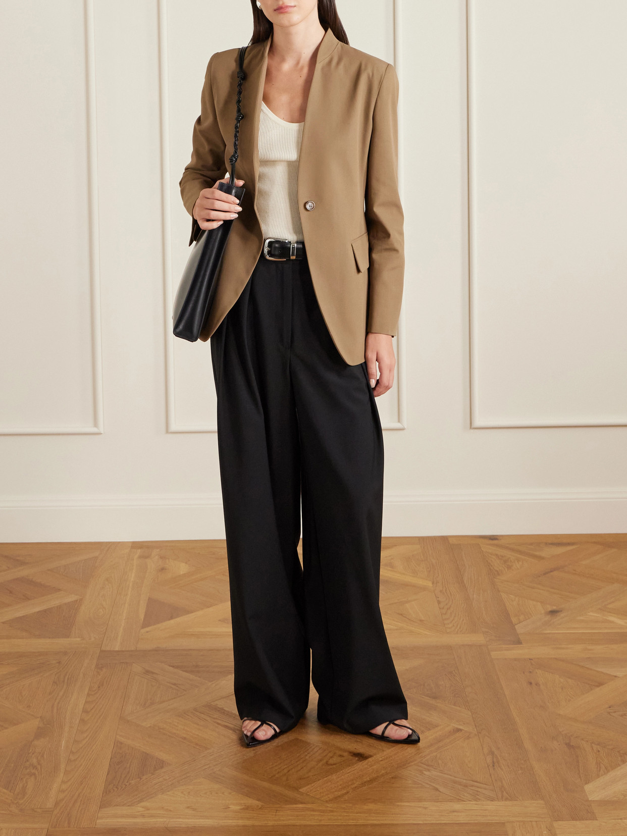 Jil Sander Leather Sandals Flat Sole Pointed Toe In Black