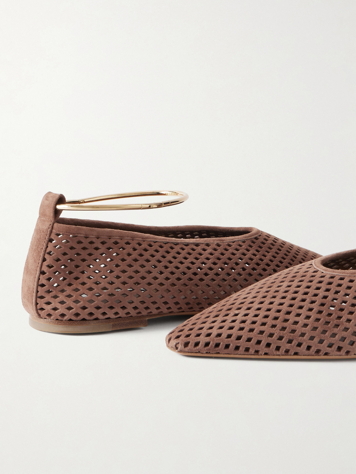 Ballerina Embellished Laser-Cut Suede Pointed-Toe Ballet Flats