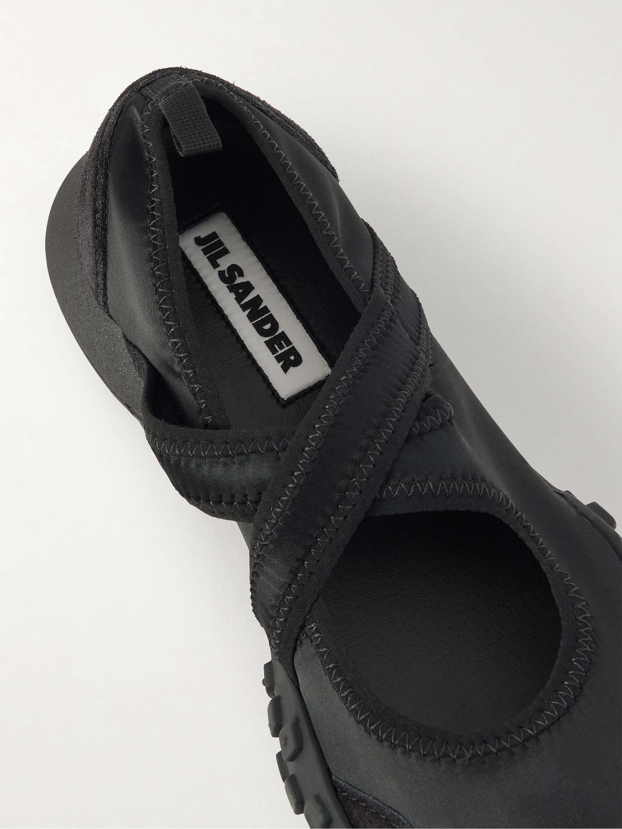 JIL SANDER Suede-trimmed satin sneakers | NET-A-PORTER