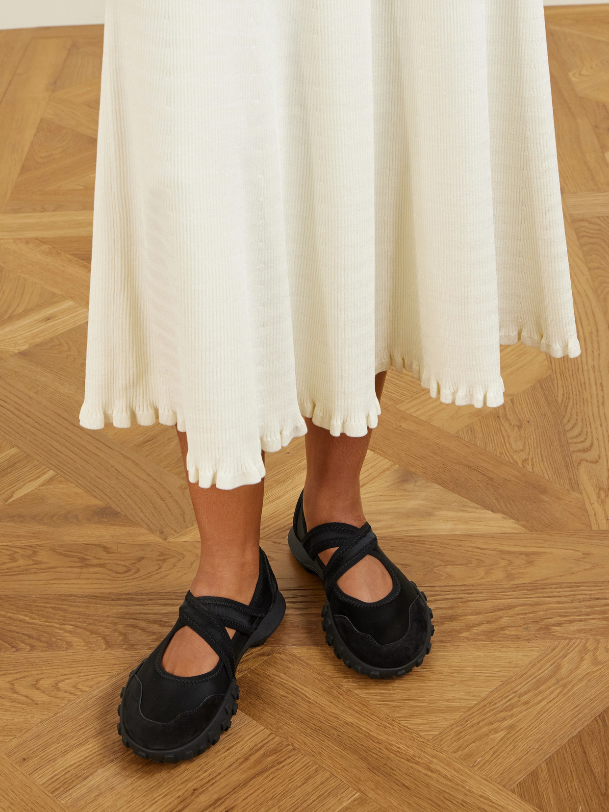 Suede-Trimmed Satin Sneakers