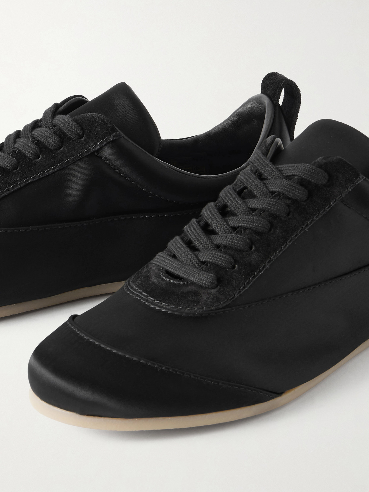 Suede-Trimmed Satin Sneakers
