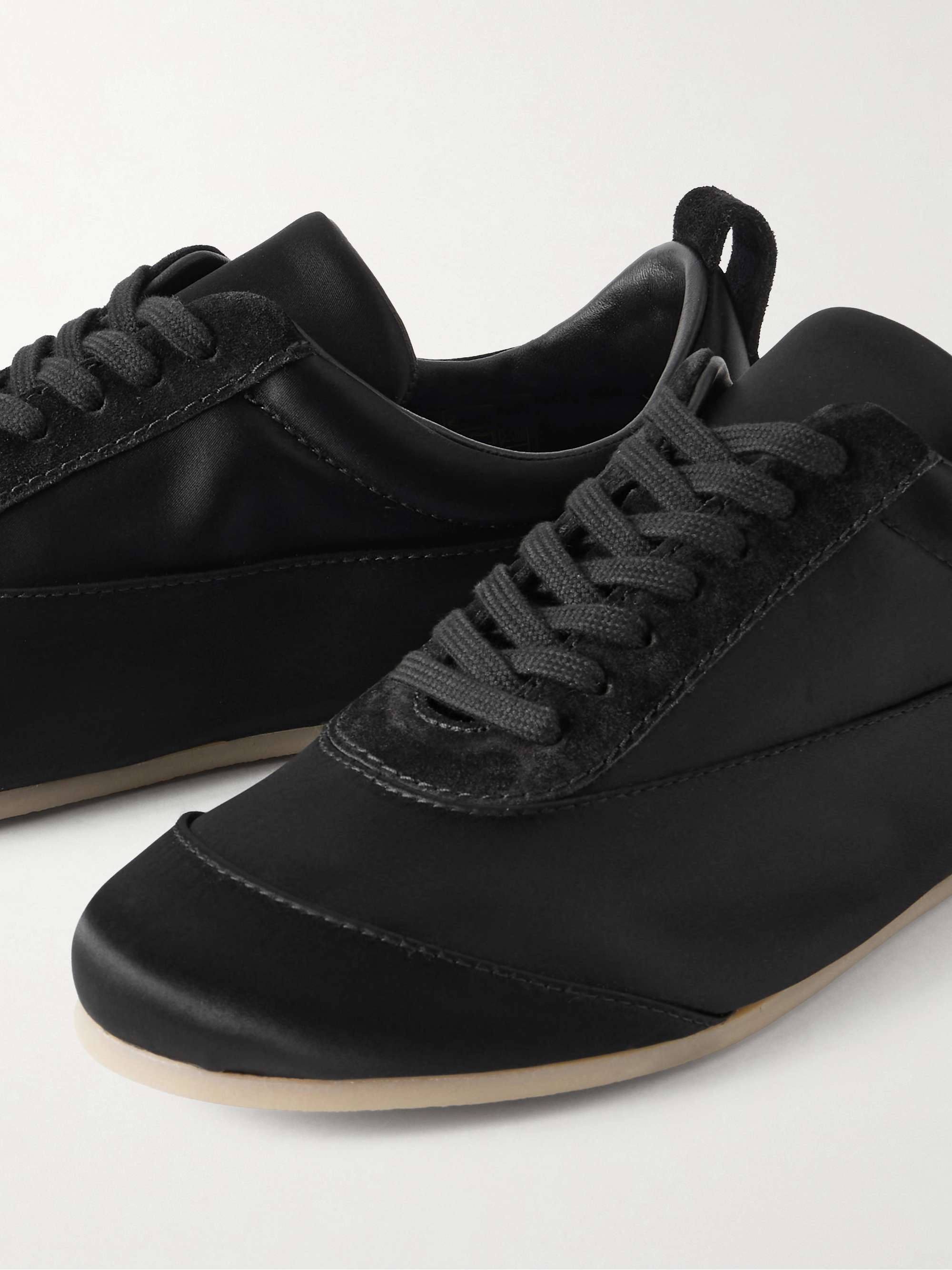 JIL SANDER Suede-trimmed satin sneakers | NET-A-PORTER