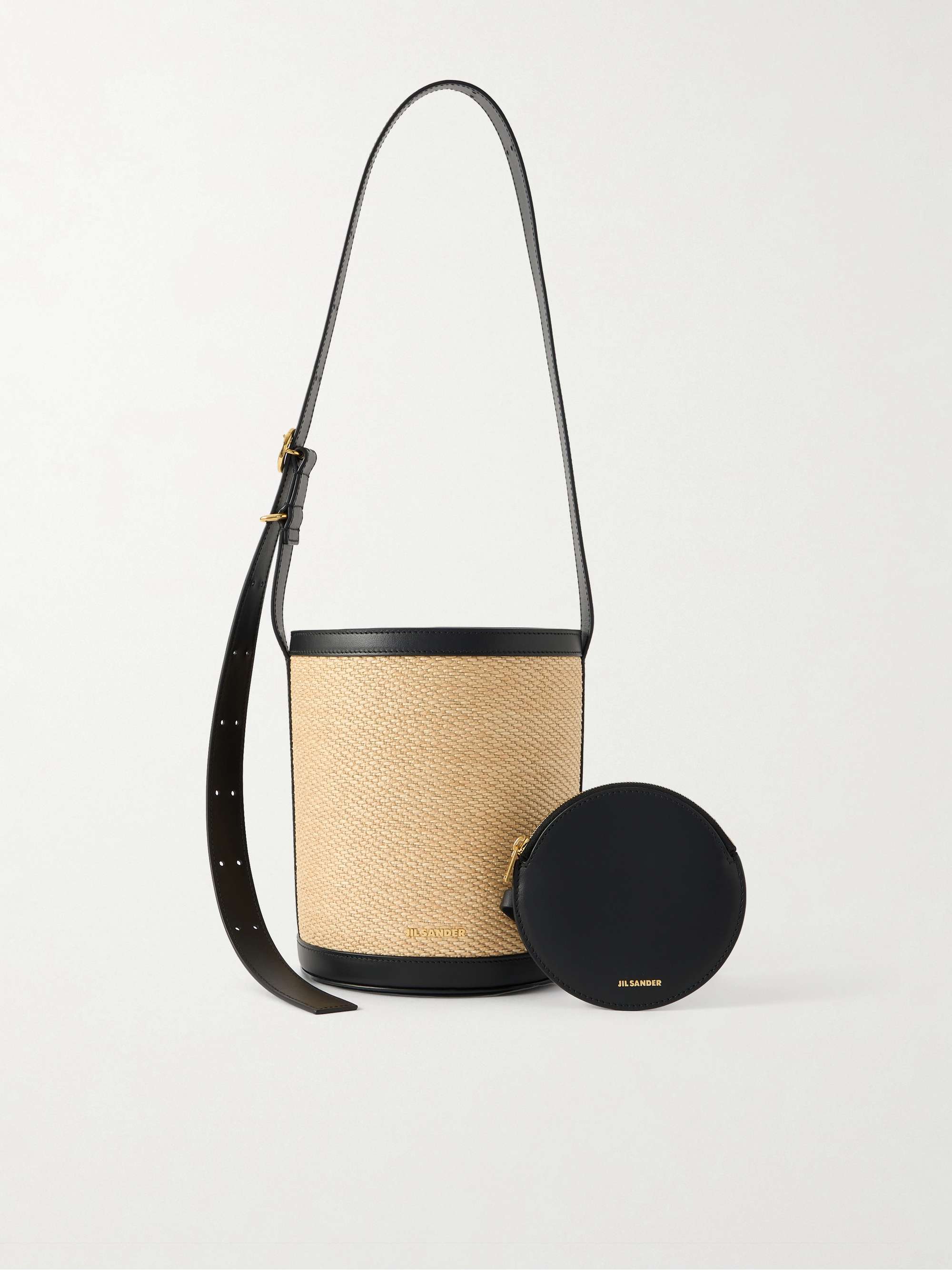 JIL SANDER Leather-trimmed raffia bucket bag | NET-A-PORTER