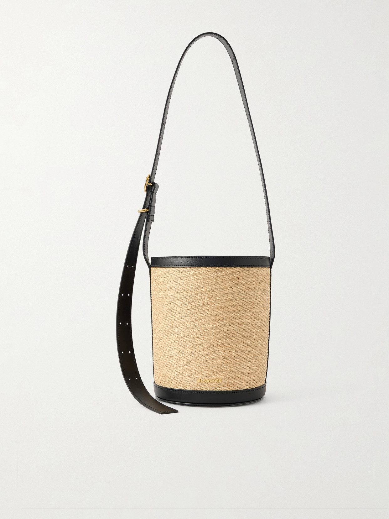 Jil Sander Leather-trimmed Raffia Bucket Bag In Nude