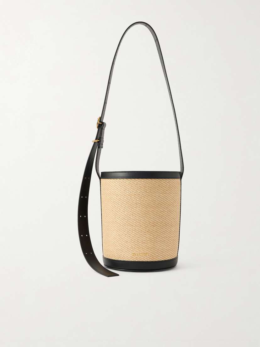 Jil Sander Leather-trimmed Raffia Bucket Bag