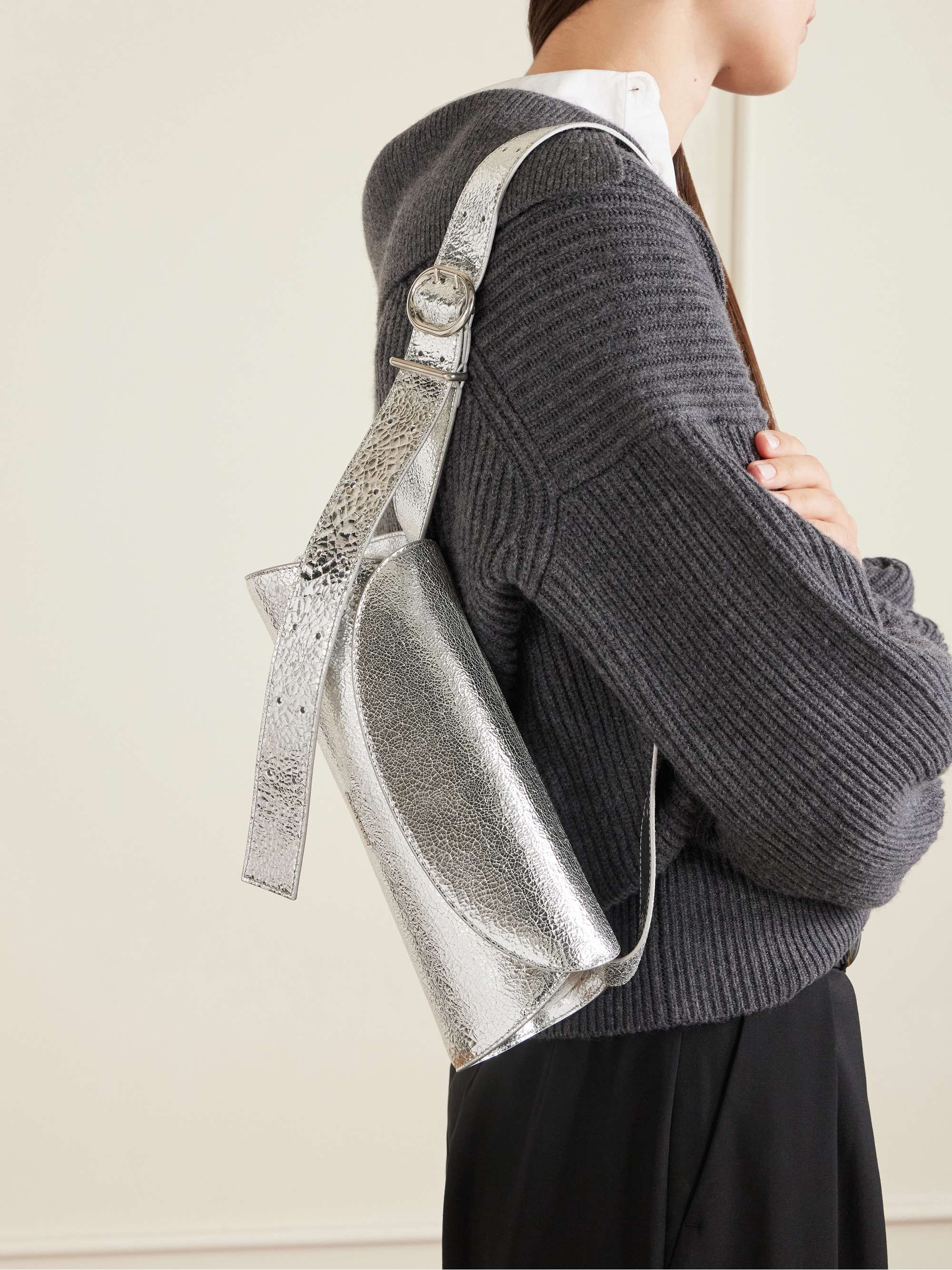JIL SANDER Crinkled metallic leather shoulder bag | NET-A-PORTER