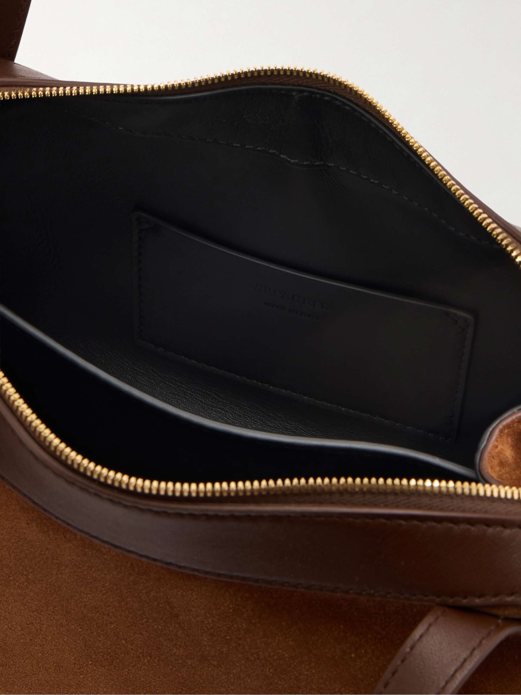 JIL SANDER Small leather-trimmed suede shoulder bag | NET-A-PORTER