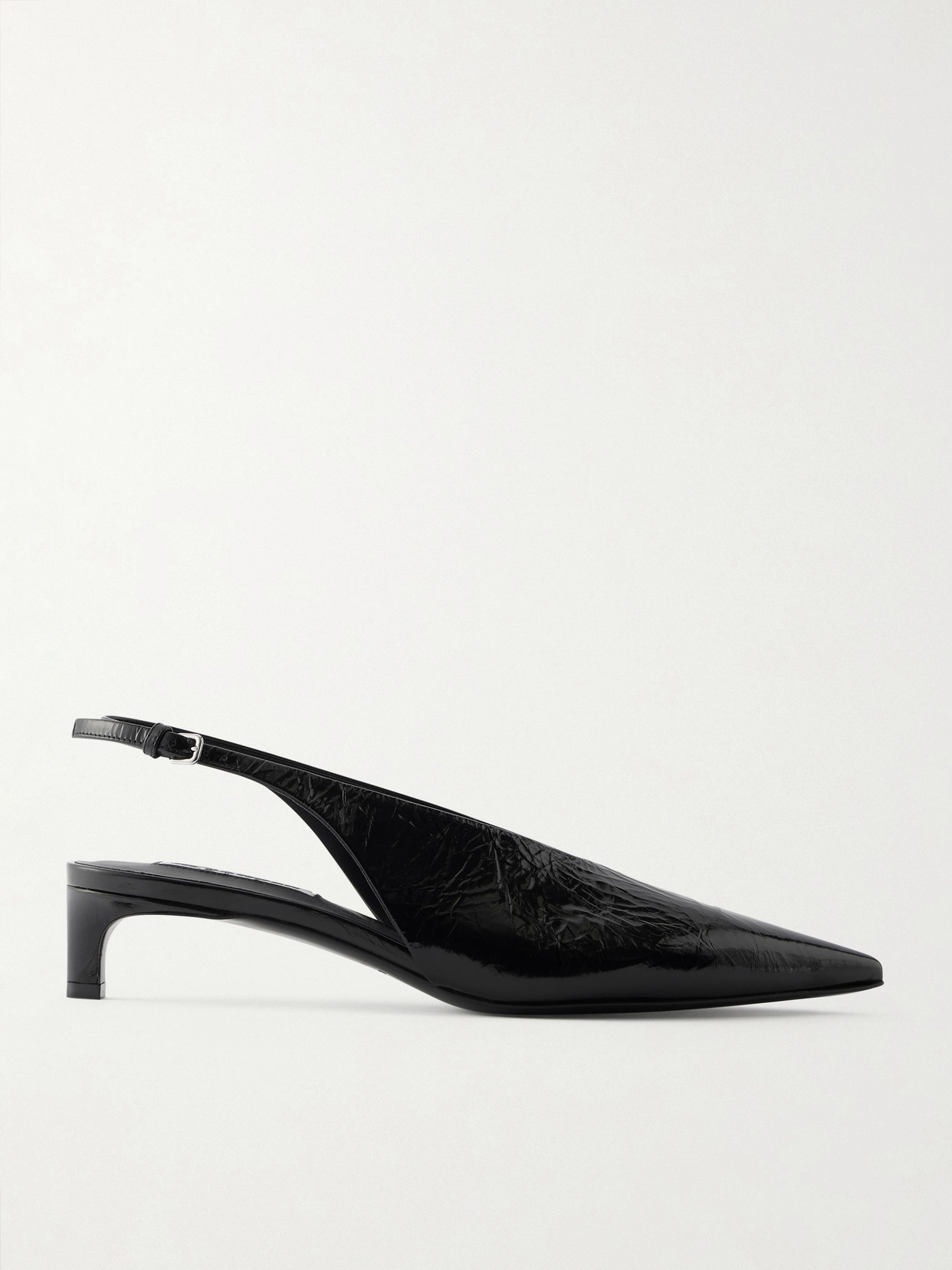 Jil Sander Crinkled Patent-leather Slingback Pumps In Black