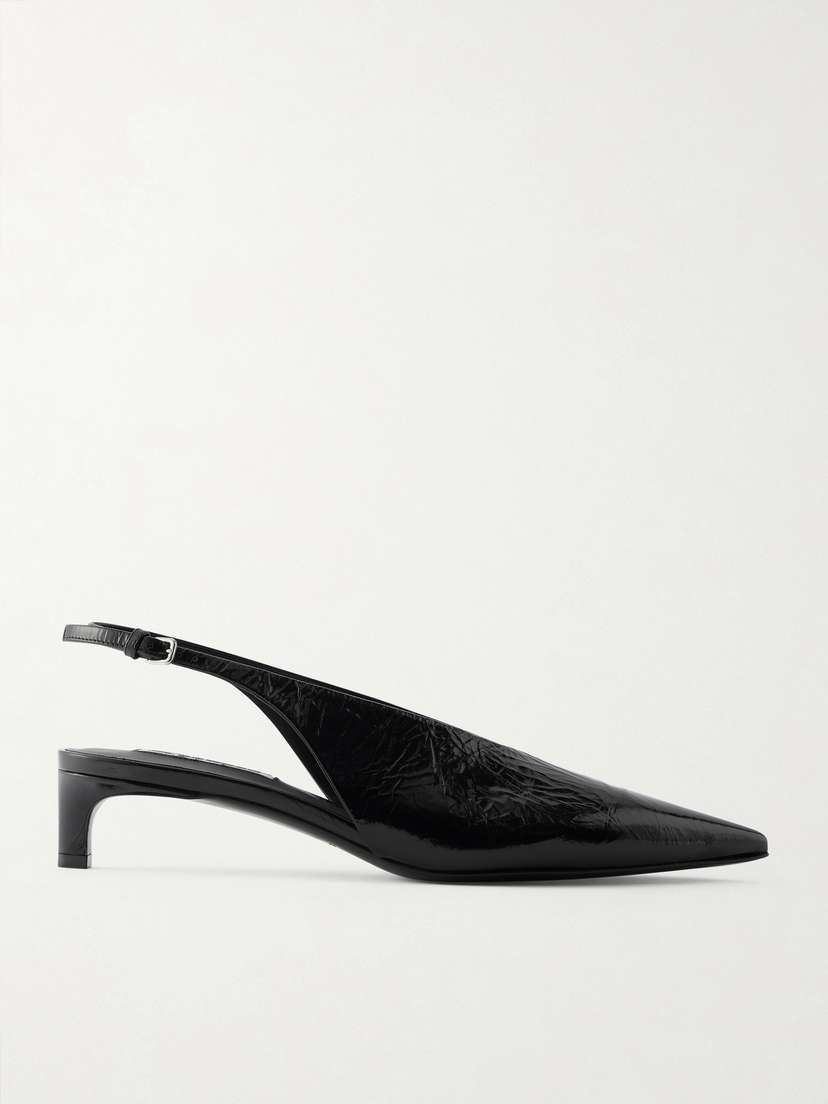 Jil Sander Crinkled Patent-leather Slingback Pumps