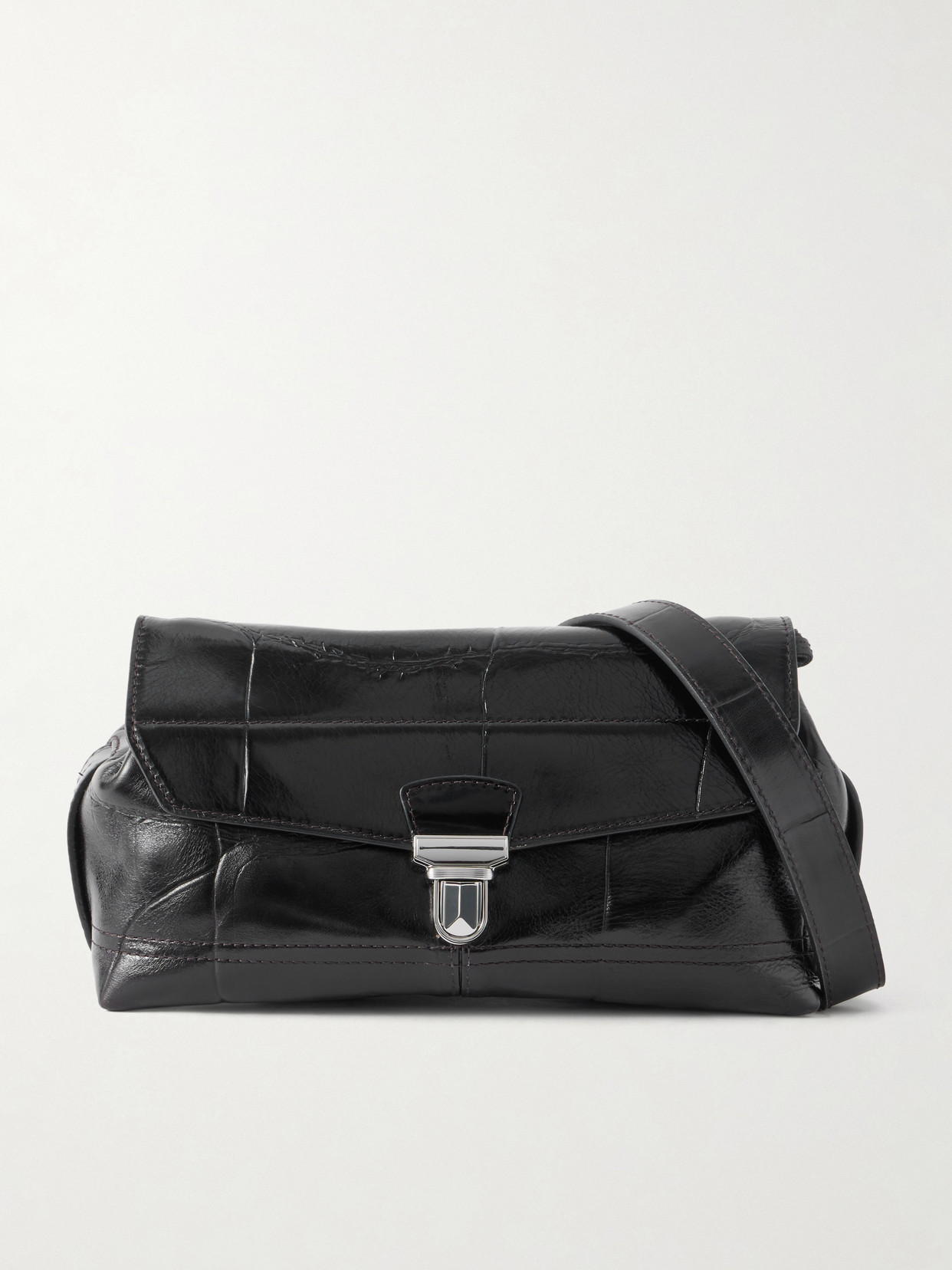 Lemaire Gear Small Croc-effect Leather Shoulder Bag In Black