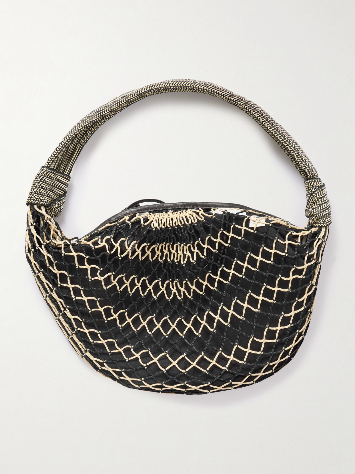 Lemaire + Filt Fortune Croissant Leather-trimmed Fishnet Shoulder Bag In Black