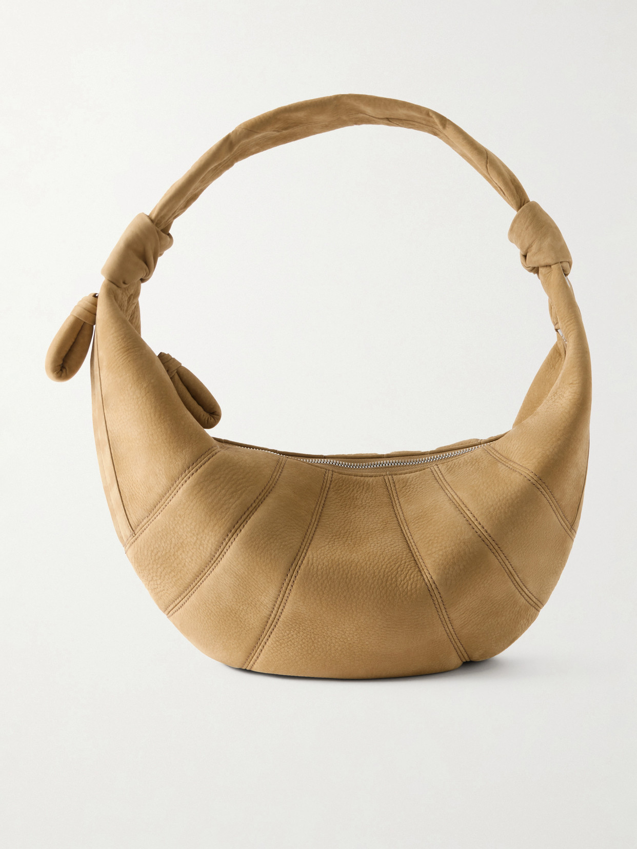 Lemaire Fortune Croissant Paneled Nubuck Shoulder Bag In Brown