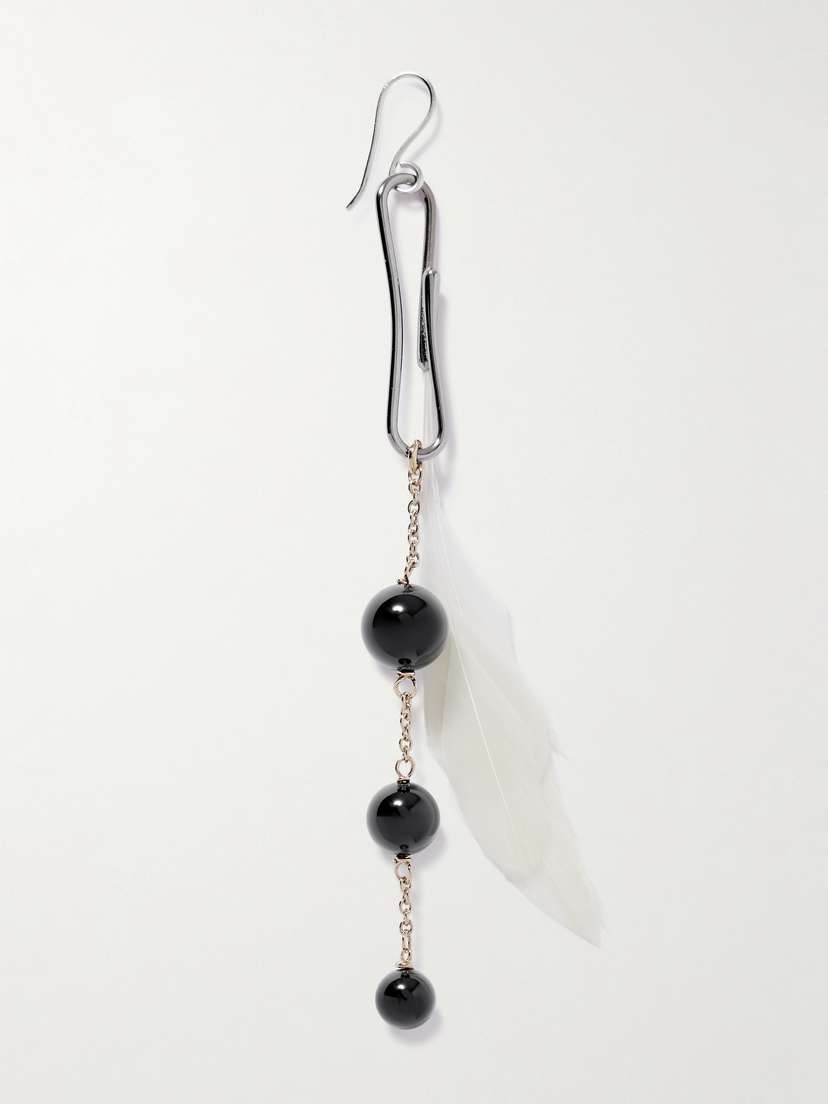 Lemaire Dot Silver- And Gold-tone, Onyx And Feather Single Earring