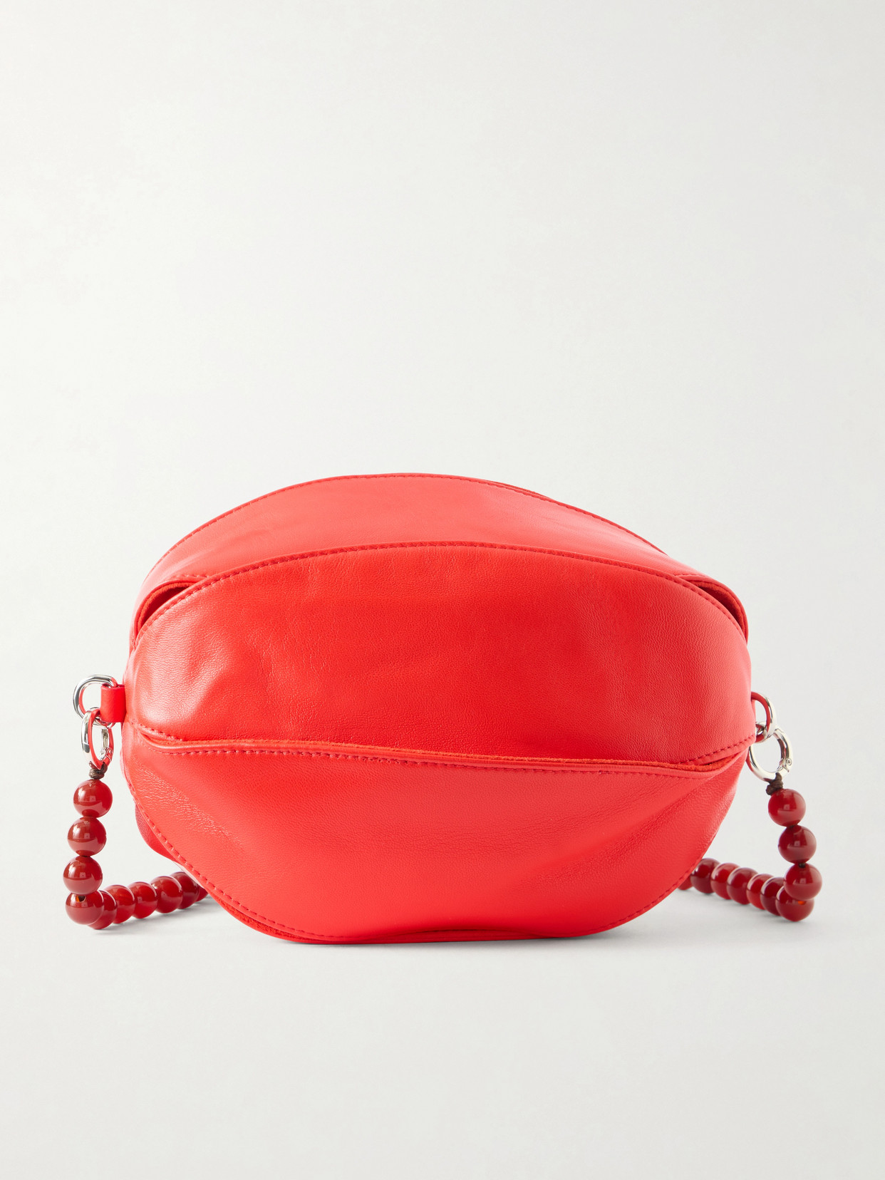 Lemaire Balloon Slits Beaded Leather Shoulder Bag In Red