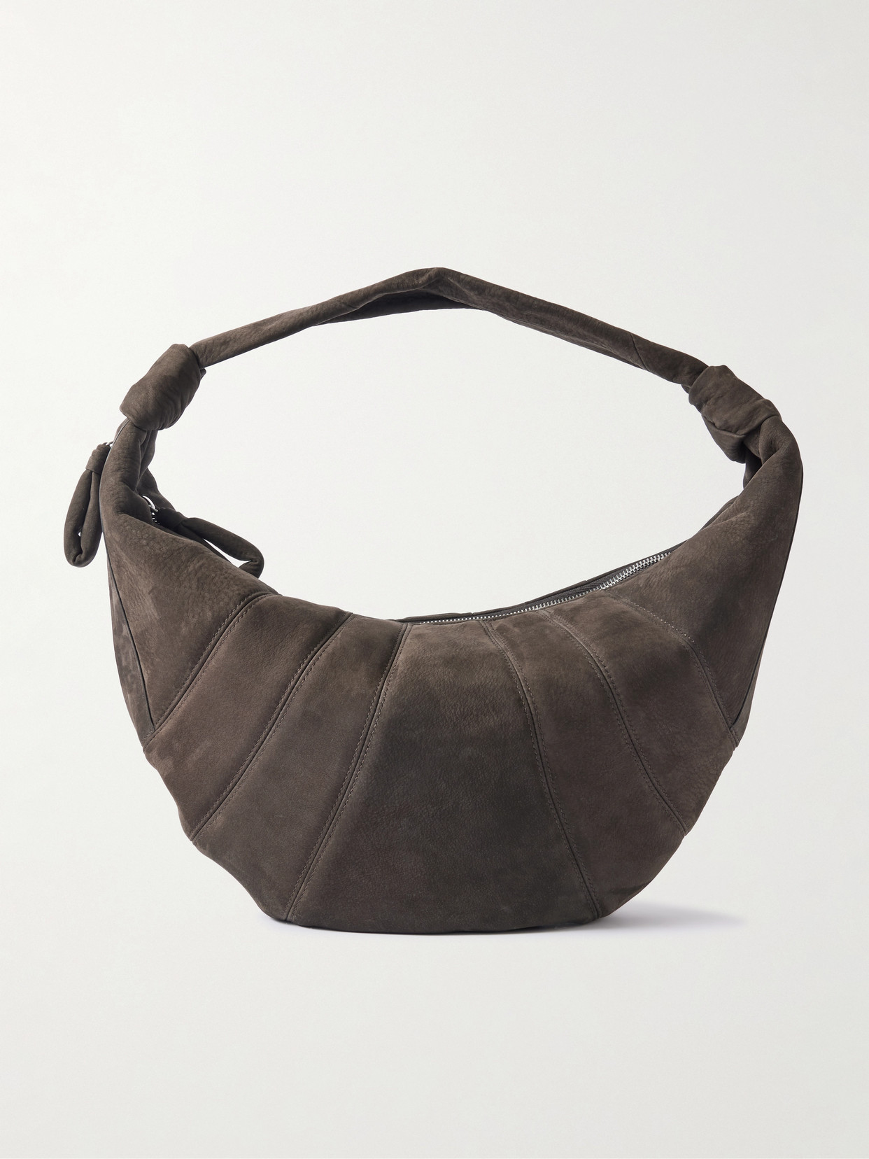 Lemaire Fortune Croissant Paneled Nubuck Shoulder Bag In Brown