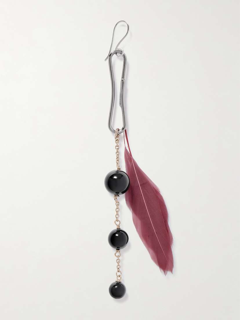 Lemaire Dot Silver- And Gold-tone, Onyx And Feather Single Earring