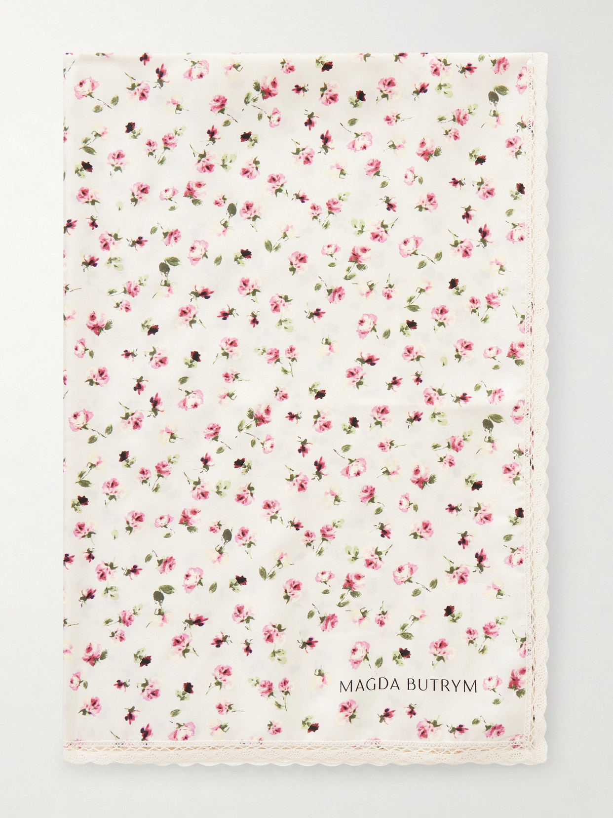 Magda Butrym Lace-trimmed Floral-print Silk-twill Scarf In Neutral