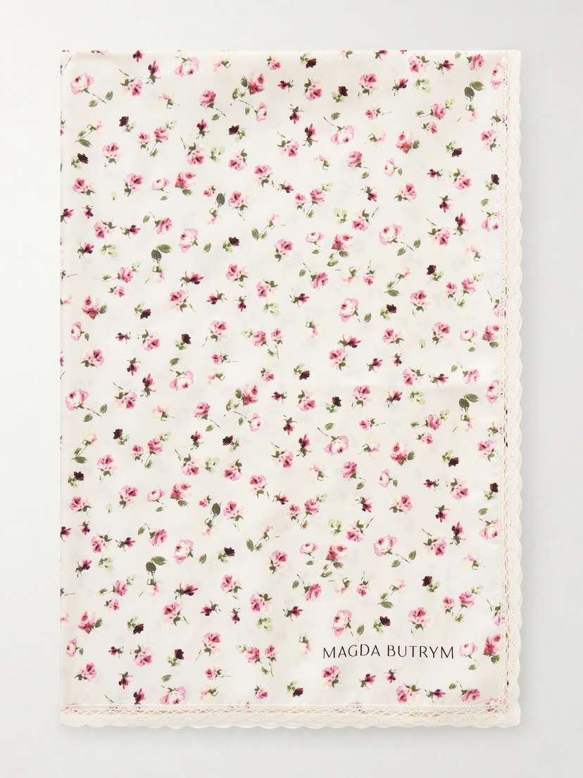 Magda Butrym Lace-trimmed Floral-print Silk-twill Scarf