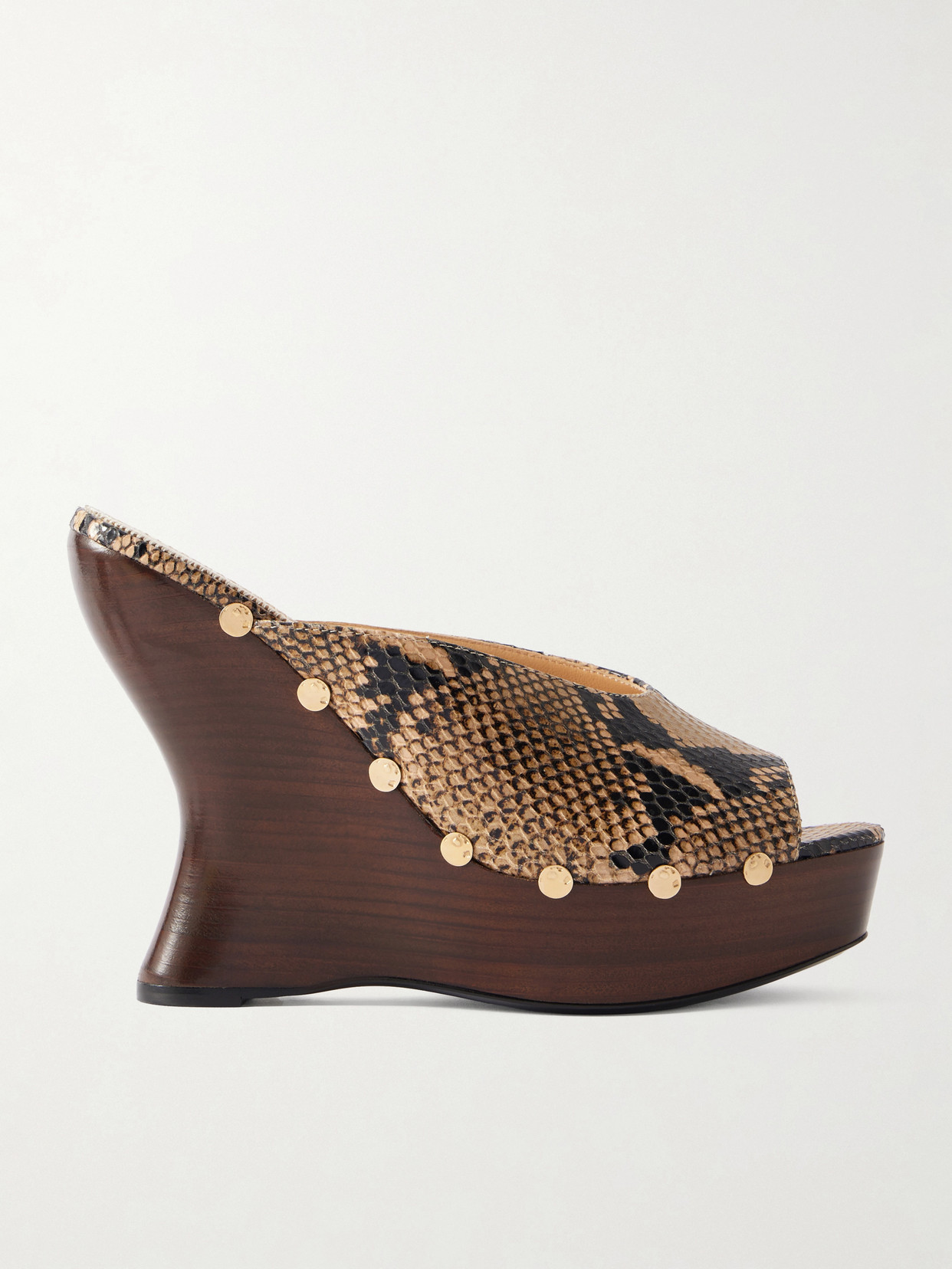 Magda Butrym Studded Snake-effect Leather Wedge Mules In Multi