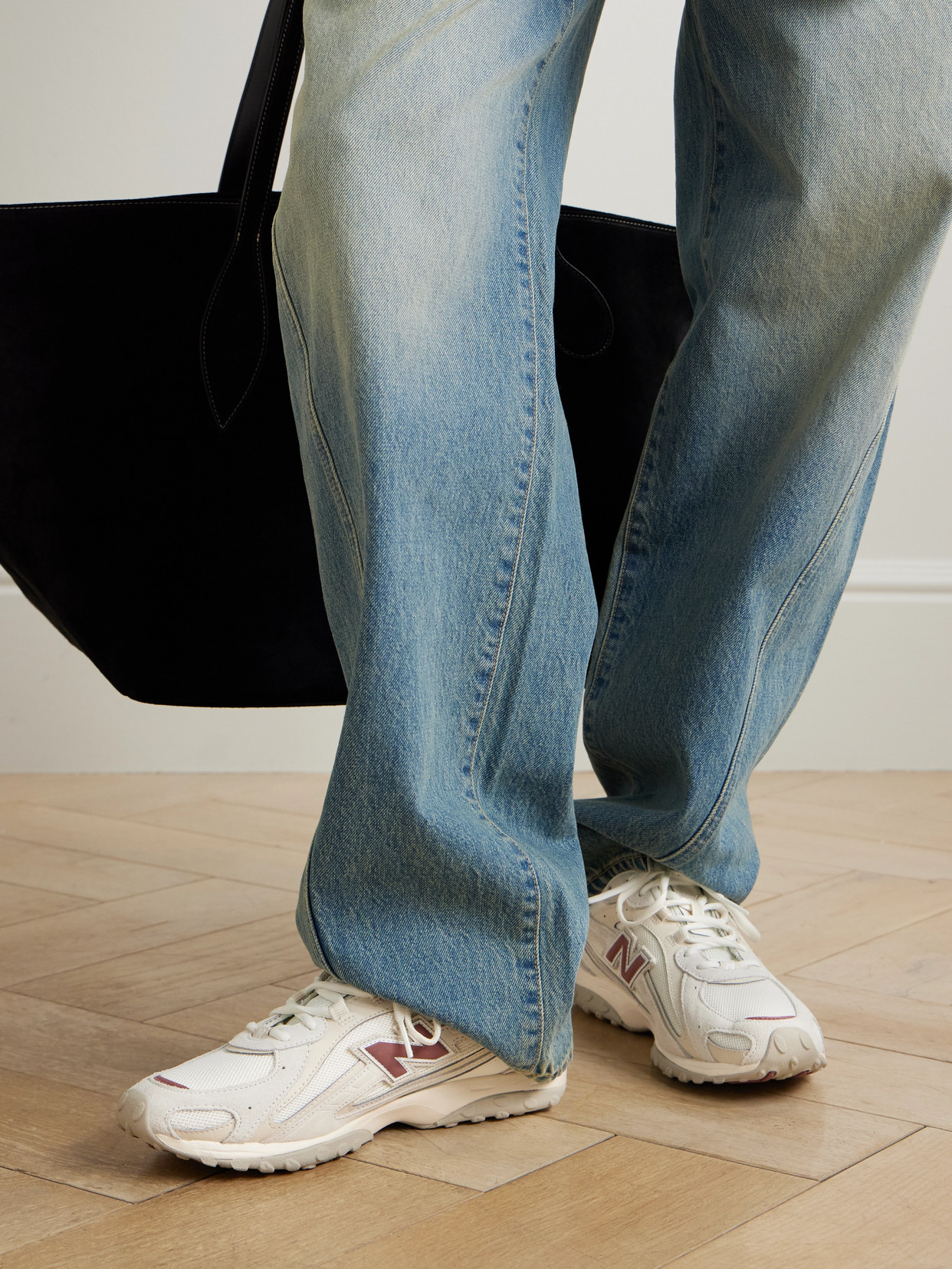 204L Paneled Leather, Suede And Sneakers