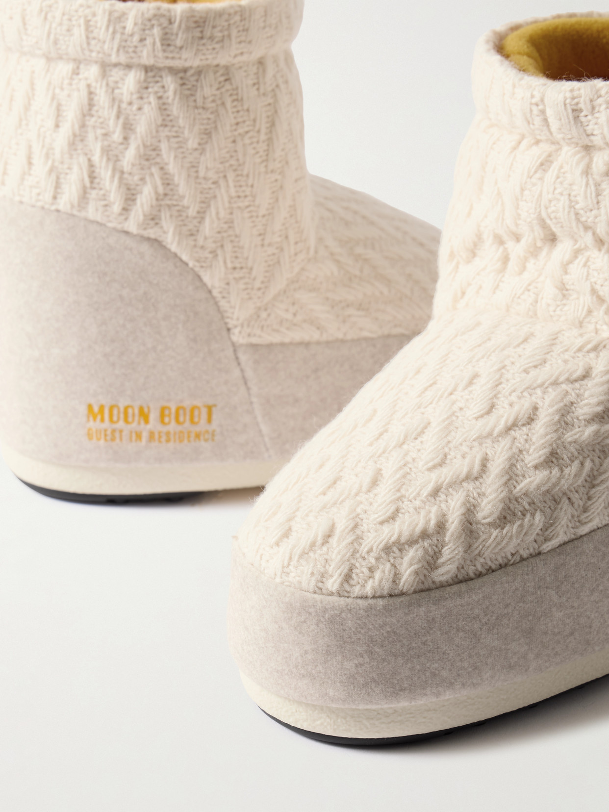 Moon Boot + Guest In Residence Icon Low Felt-trimmed Knitted Snow Boots In White