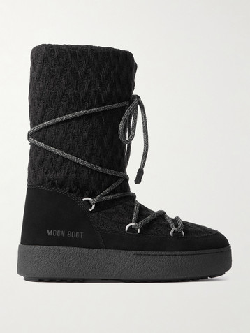 MOON BOOT + Guest in Residence Ltrack suede-trimmed knitted snow boots