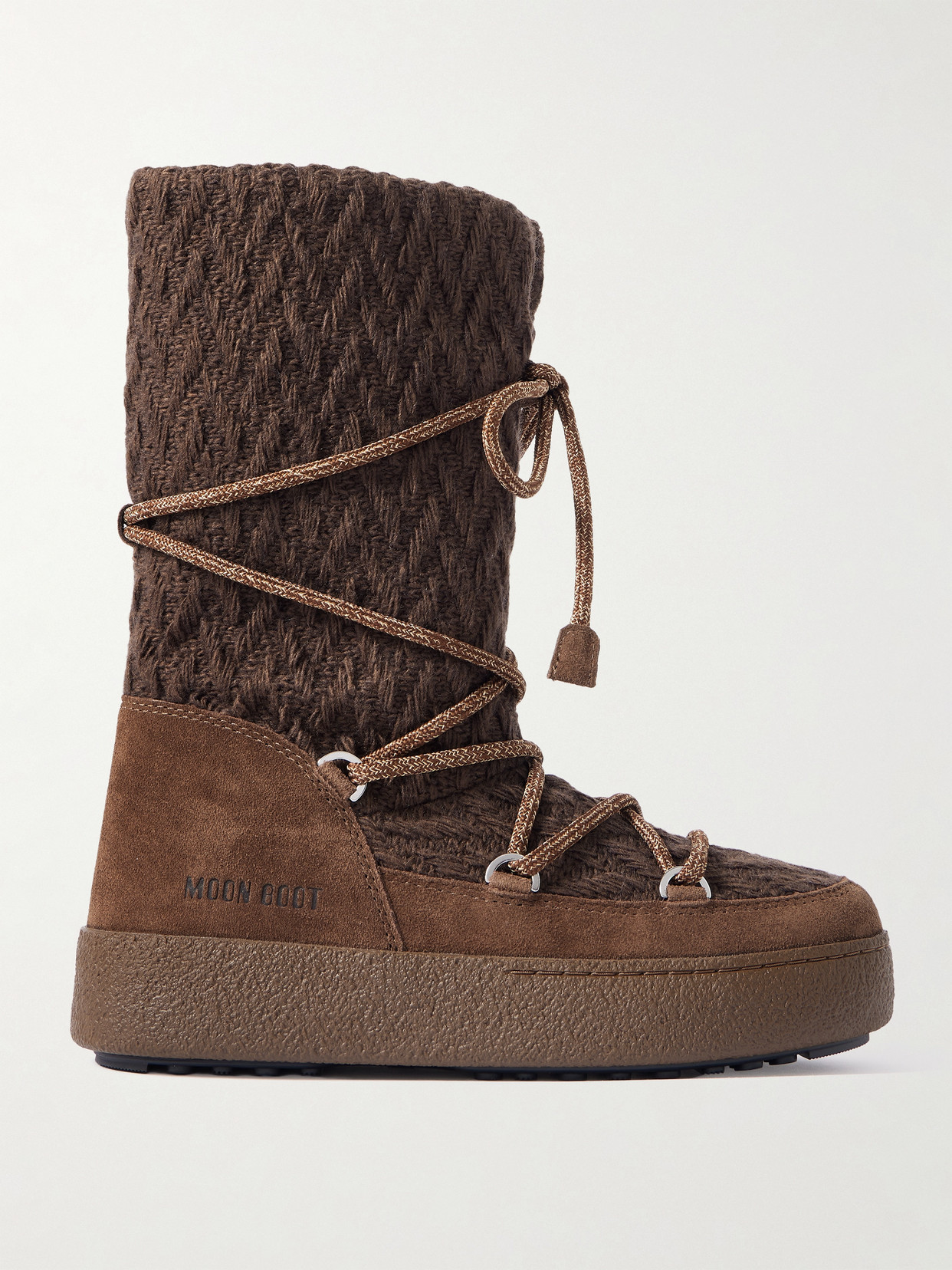 MOON BOOT + GUEST IN RESIDENCE LTRACK SUEDE-TRIMMED KNITTED SNOW BOOTS