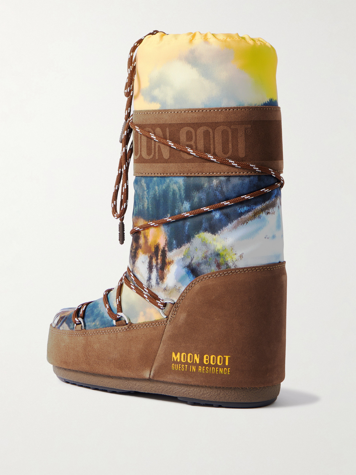 Moon Boot Womens Bronze Com  X Guest In Residence Icon Printed Shell And Suede Boots Eur 35 / 2 Uk In Brown
