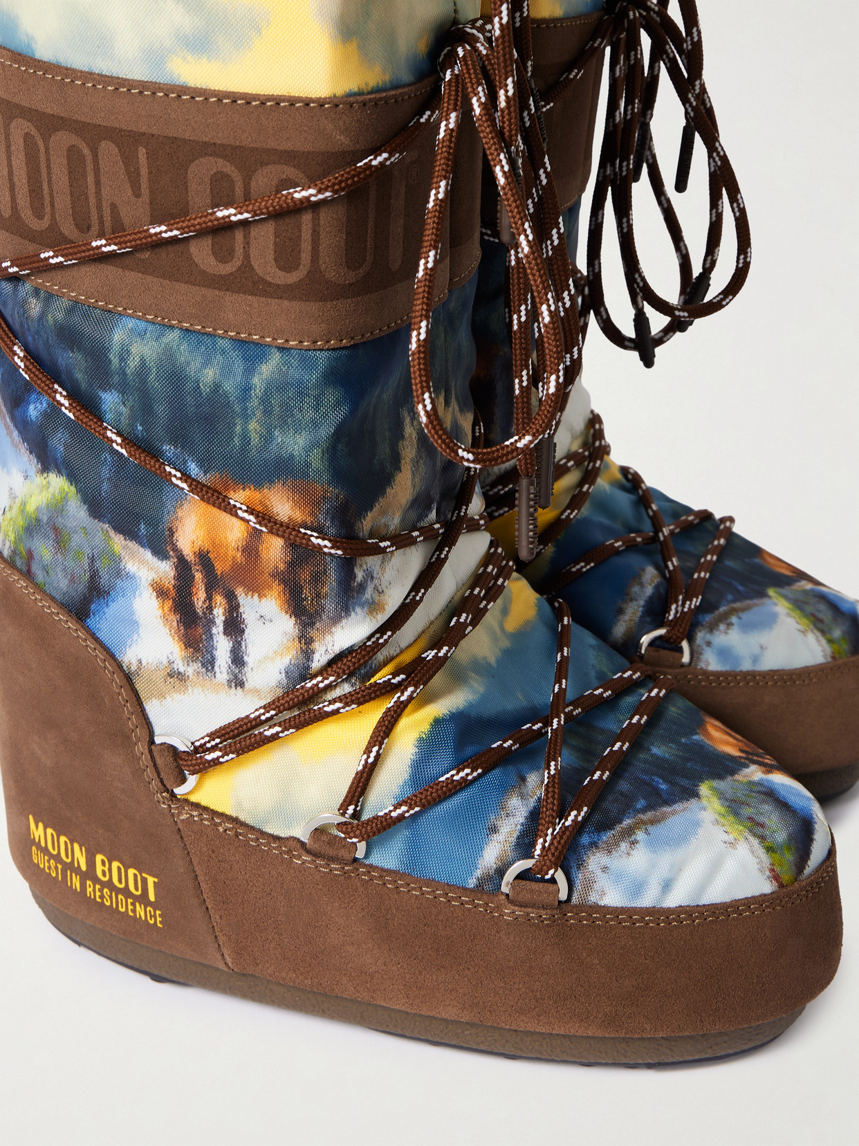 Moon Boot Womens Bronze Com  X Guest In Residence Icon Printed Shell And Suede Boots Eur 35 / 2 Uk In Brown